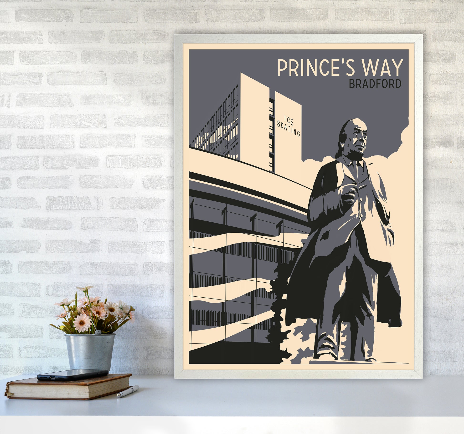 Prince's Way, Bradford Travel Art Print by Richard O'Neill A1 Oak Frame