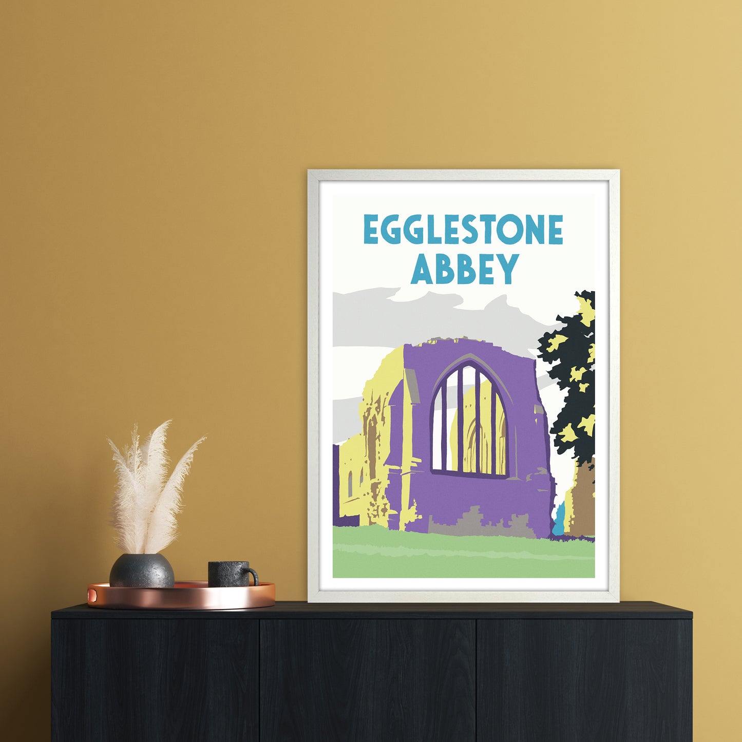 Egglestone Abbey Portrait Travel Art Print by Richard O'Neill A1 Oak Frame