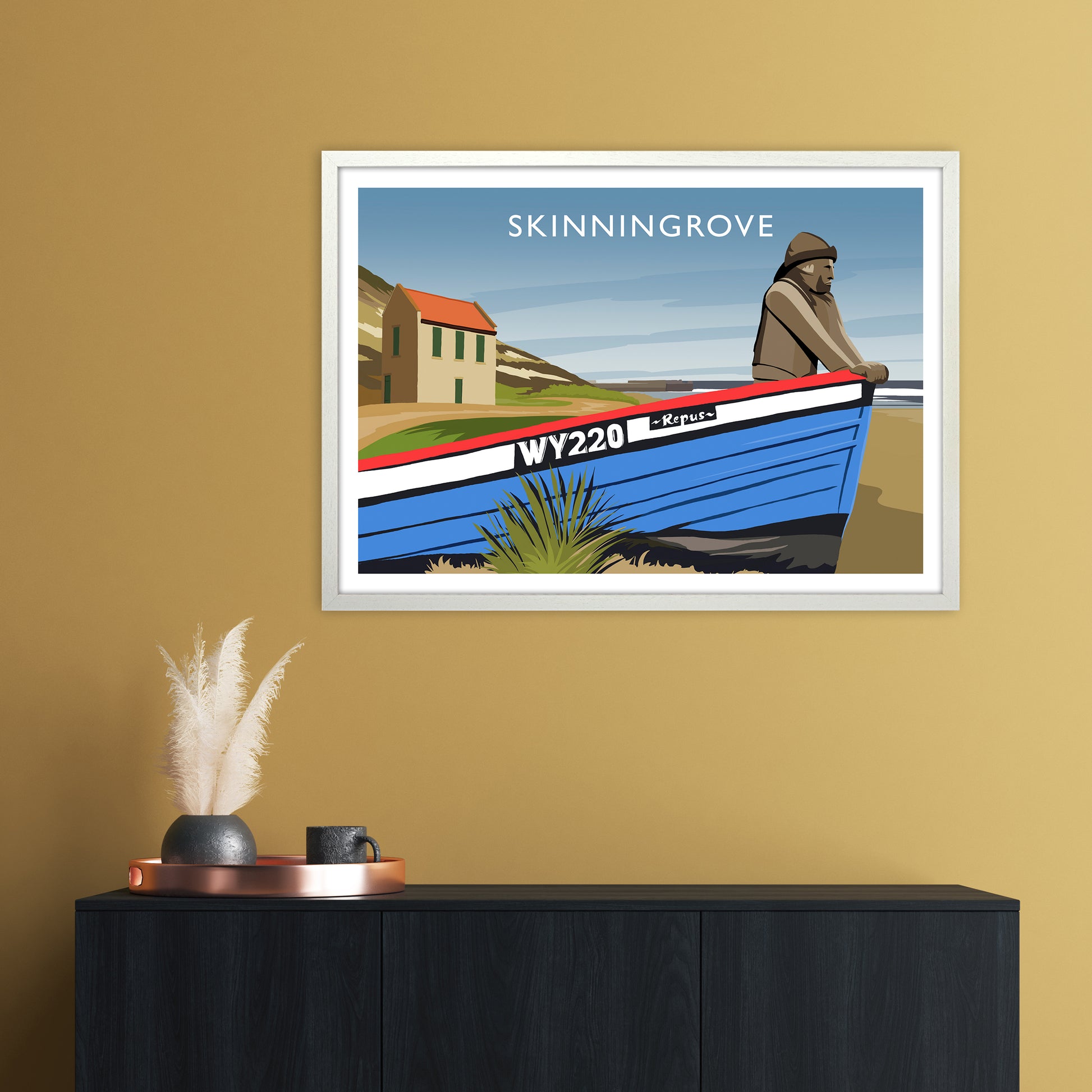 Skinningrove Travel Art Print by Richard O'Neill A1 Oak Frame