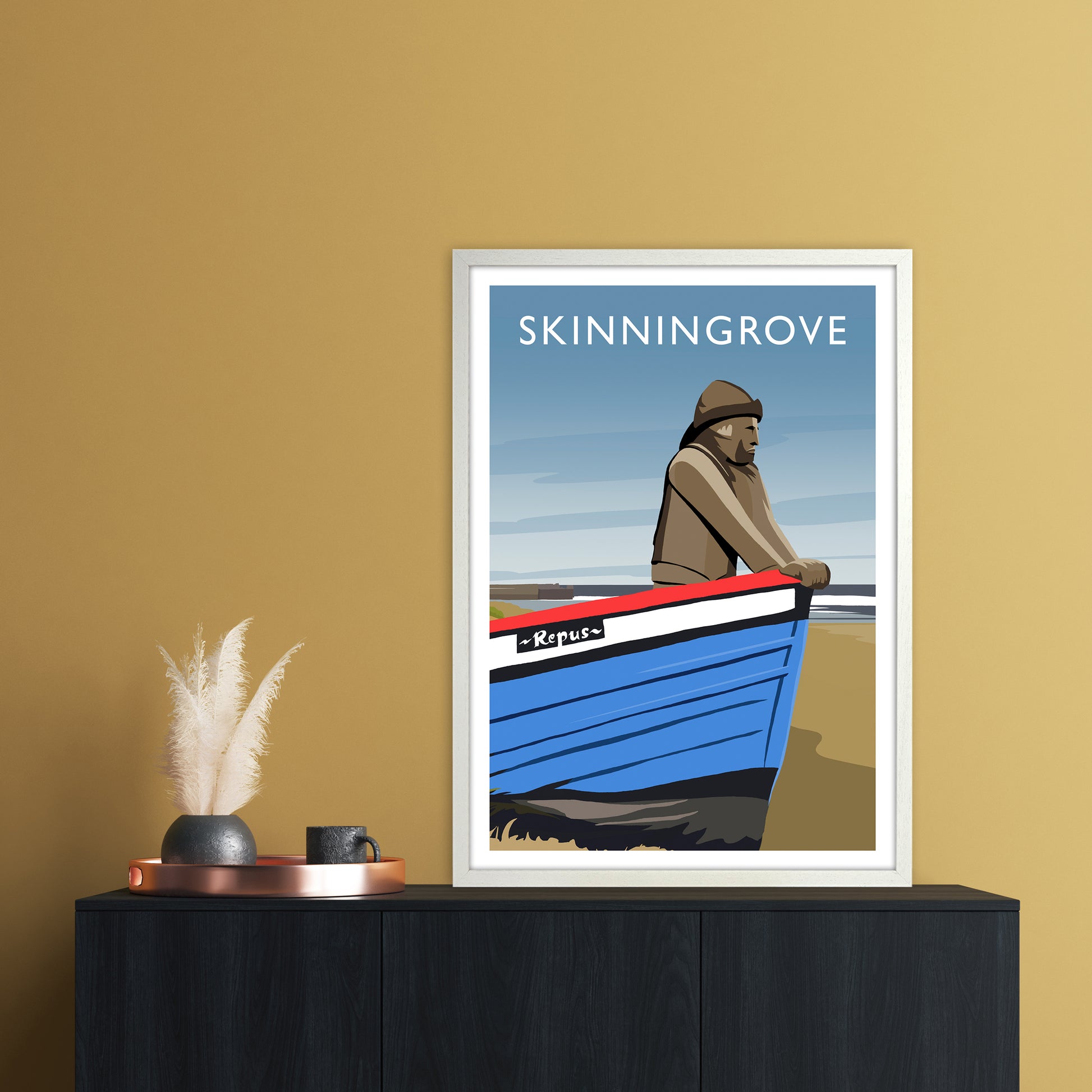 Skinningrove Portrait Travel Art Print by Richard O'Neill A1 Oak Frame