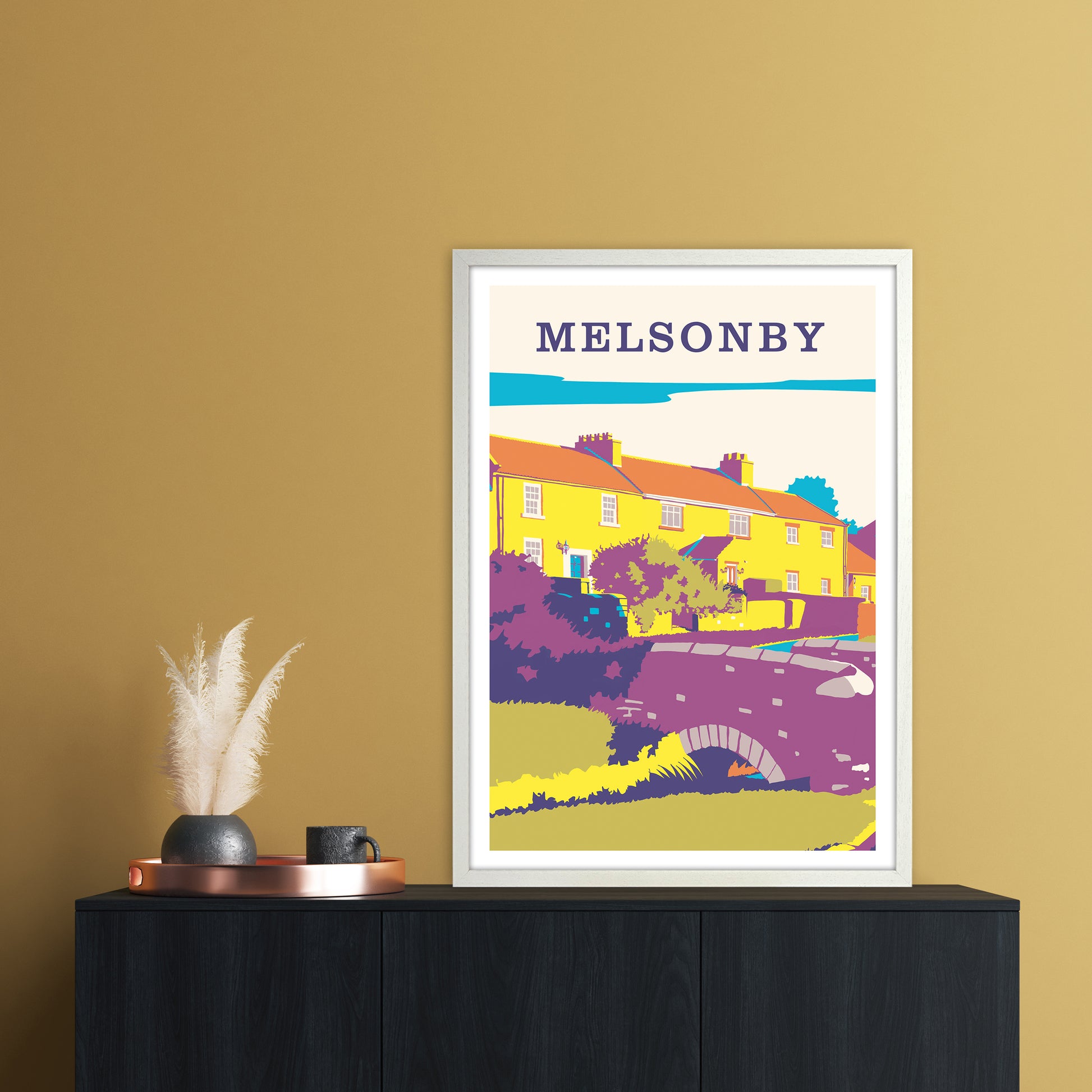 Melsonby Portrait Travel Art Print by Richard O'Neill A1 Oak Frame