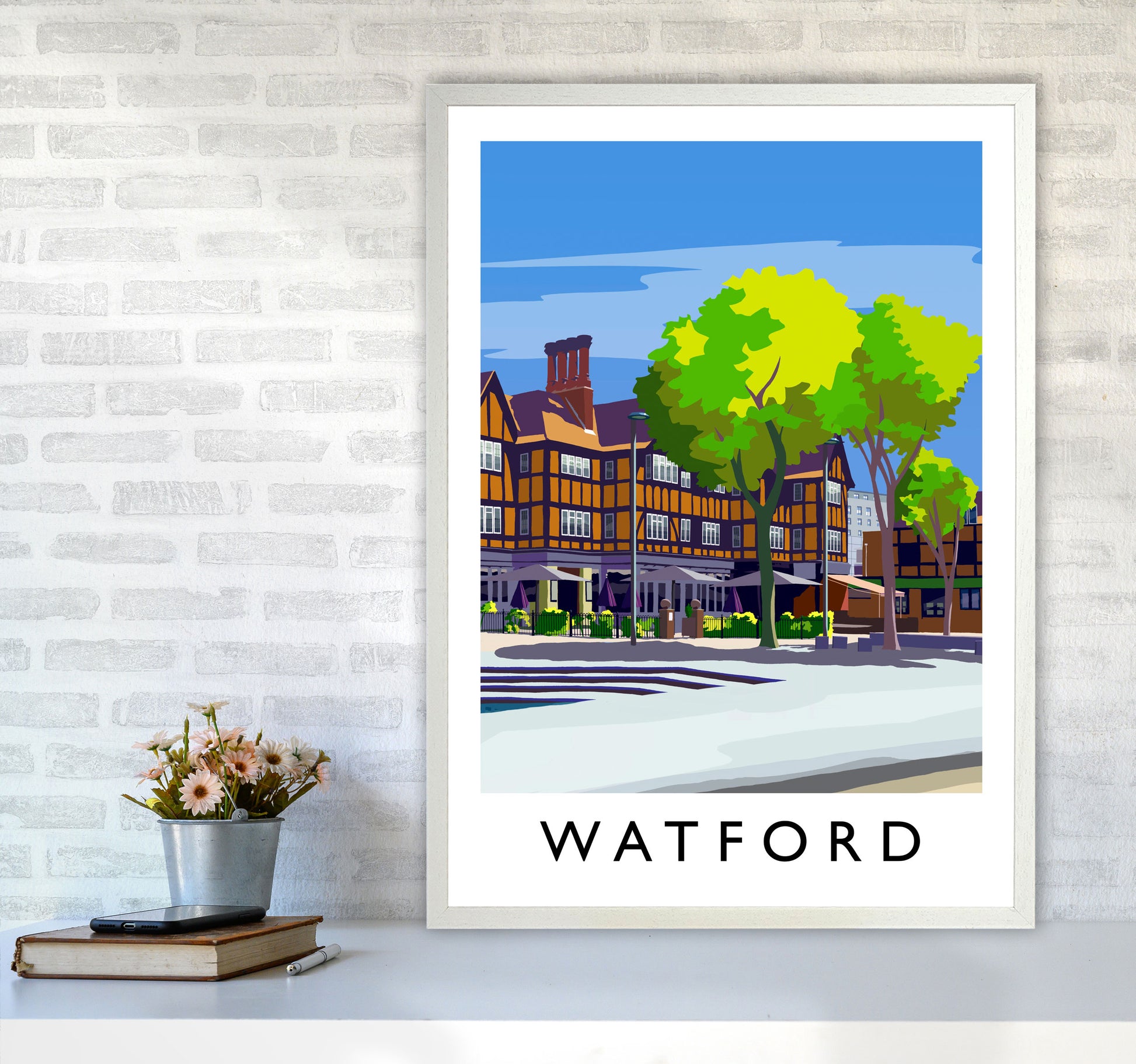 Watford 2 portrait Travel Art Print by Richard O'Neill A1 Oak Frame