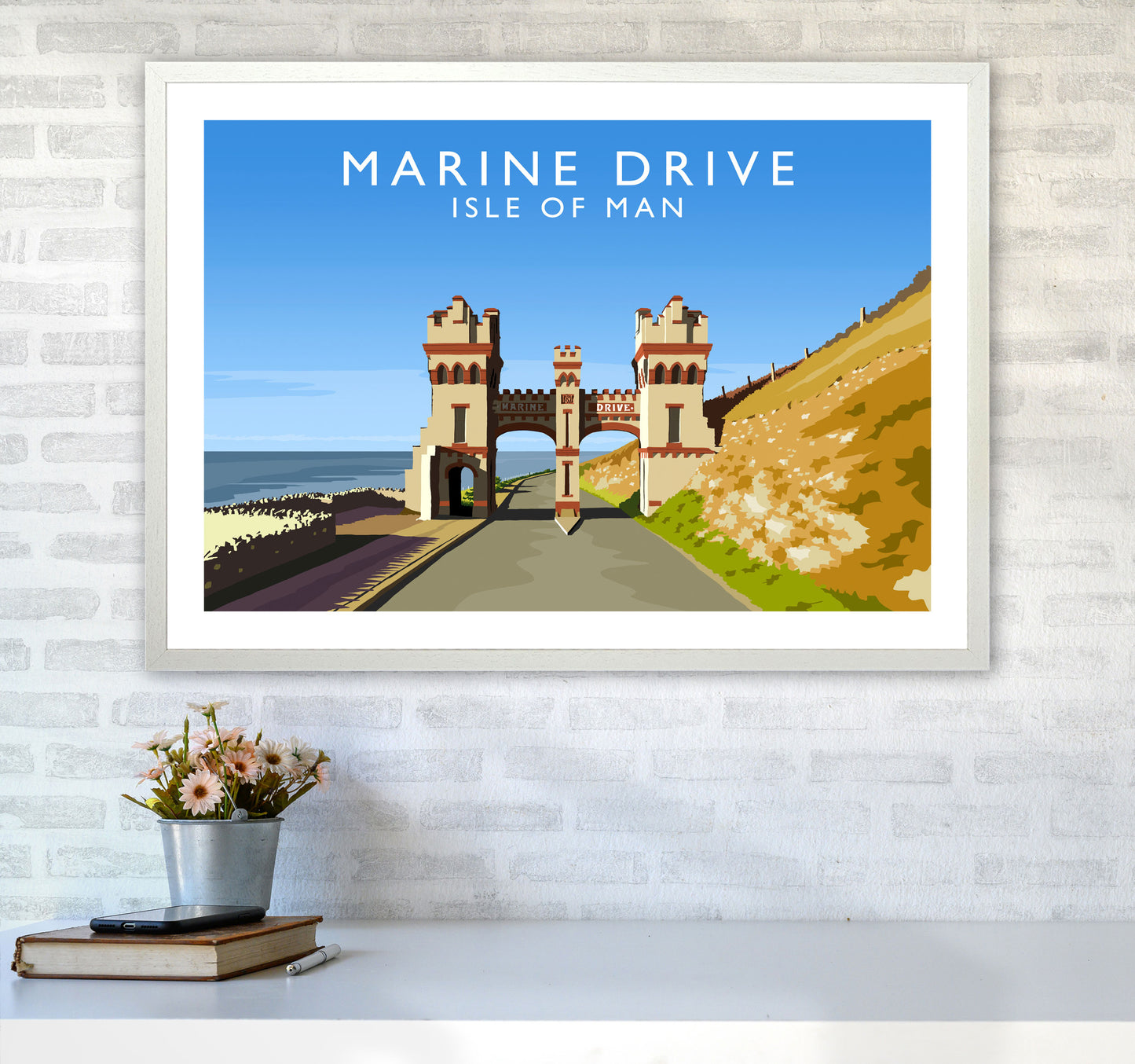 Marine Drive Travel Art Print by Richard O'Neill A1 Oak Frame