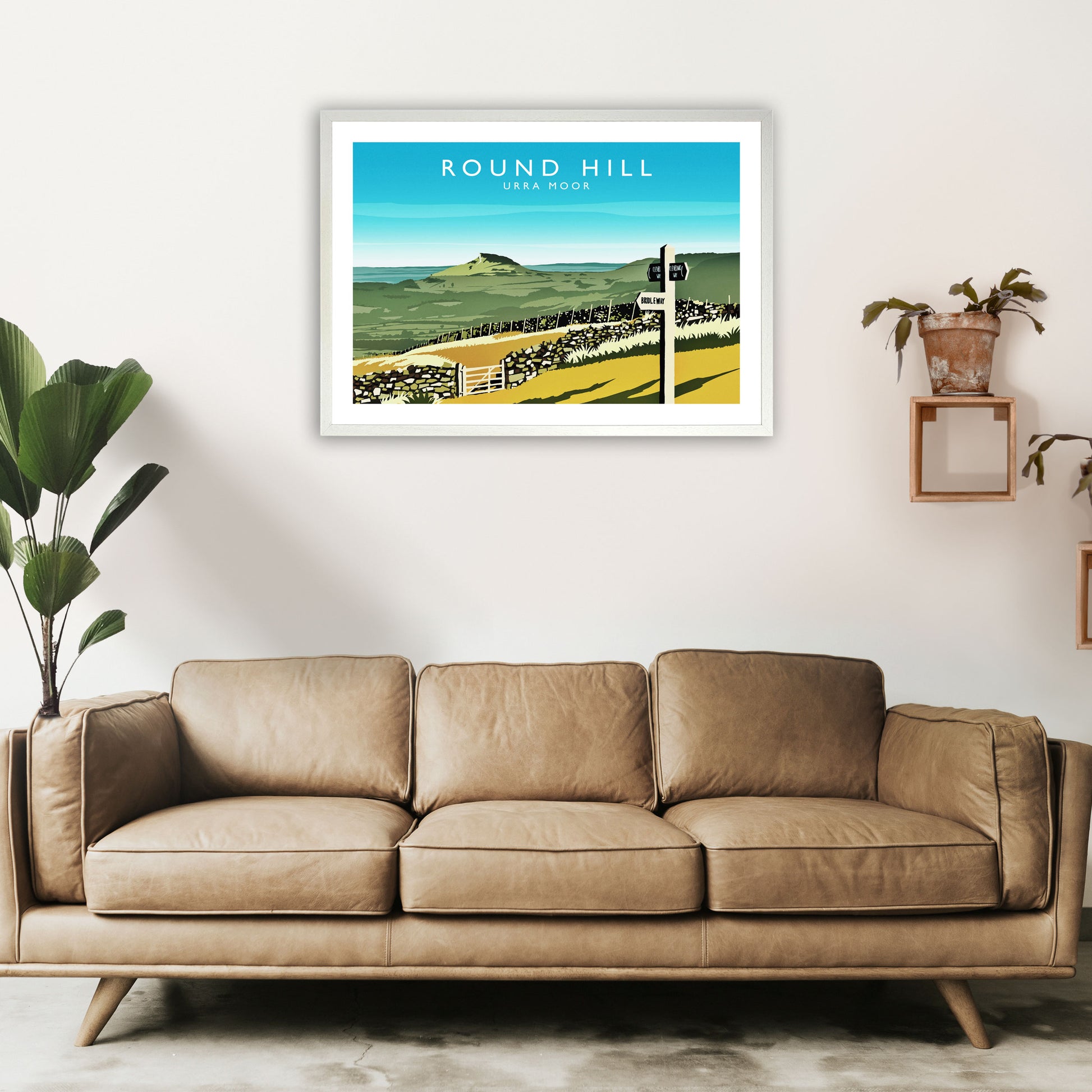 Round Hill Travel Art Print by Richard O'Neill A1 Oak Frame