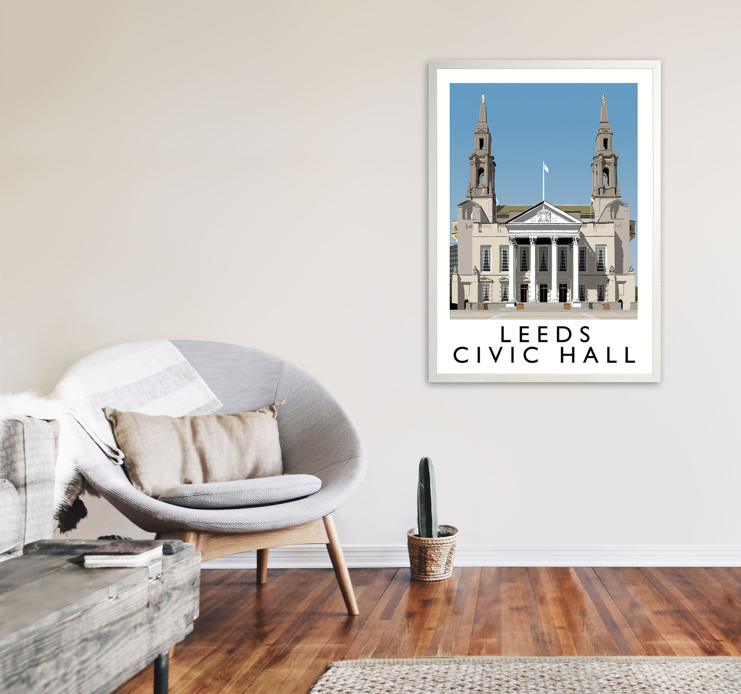 Leeds Civic Hall by Richard O'Neill Yorkshire Art Print, Vintage Travel Poster A1 Oak Frame