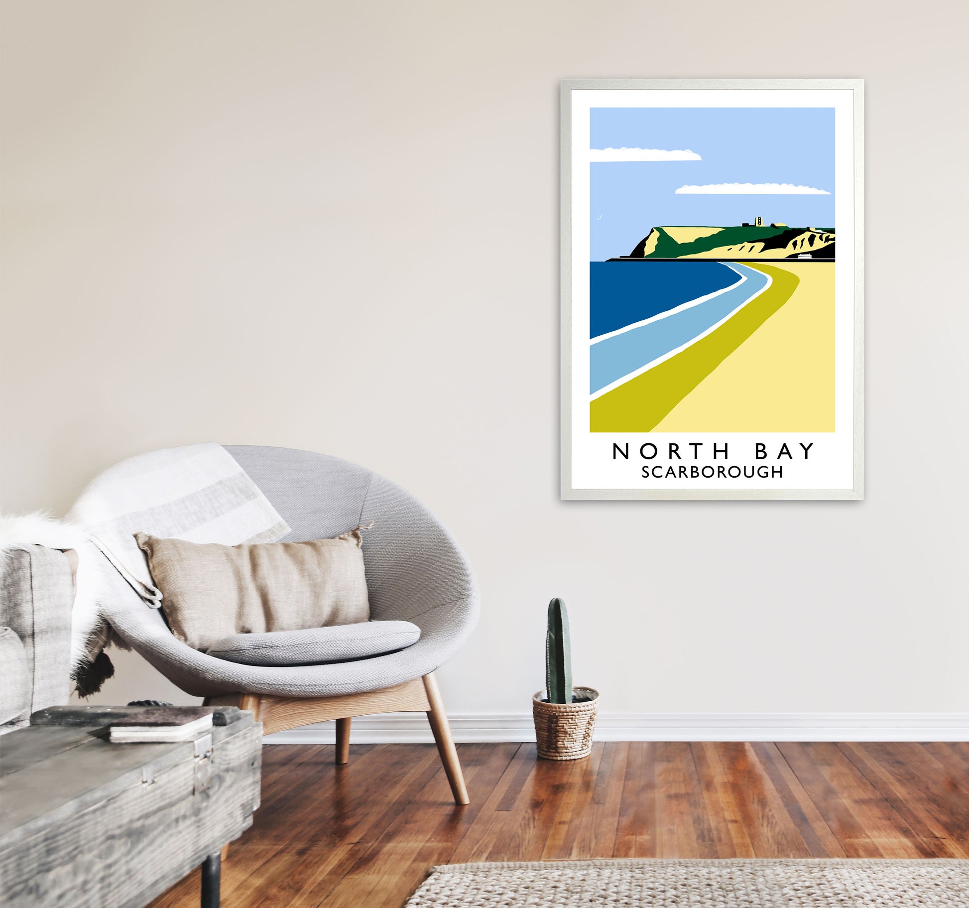 North Bay Scarborough Art Print by Richard O'Neill A1 Oak Frame