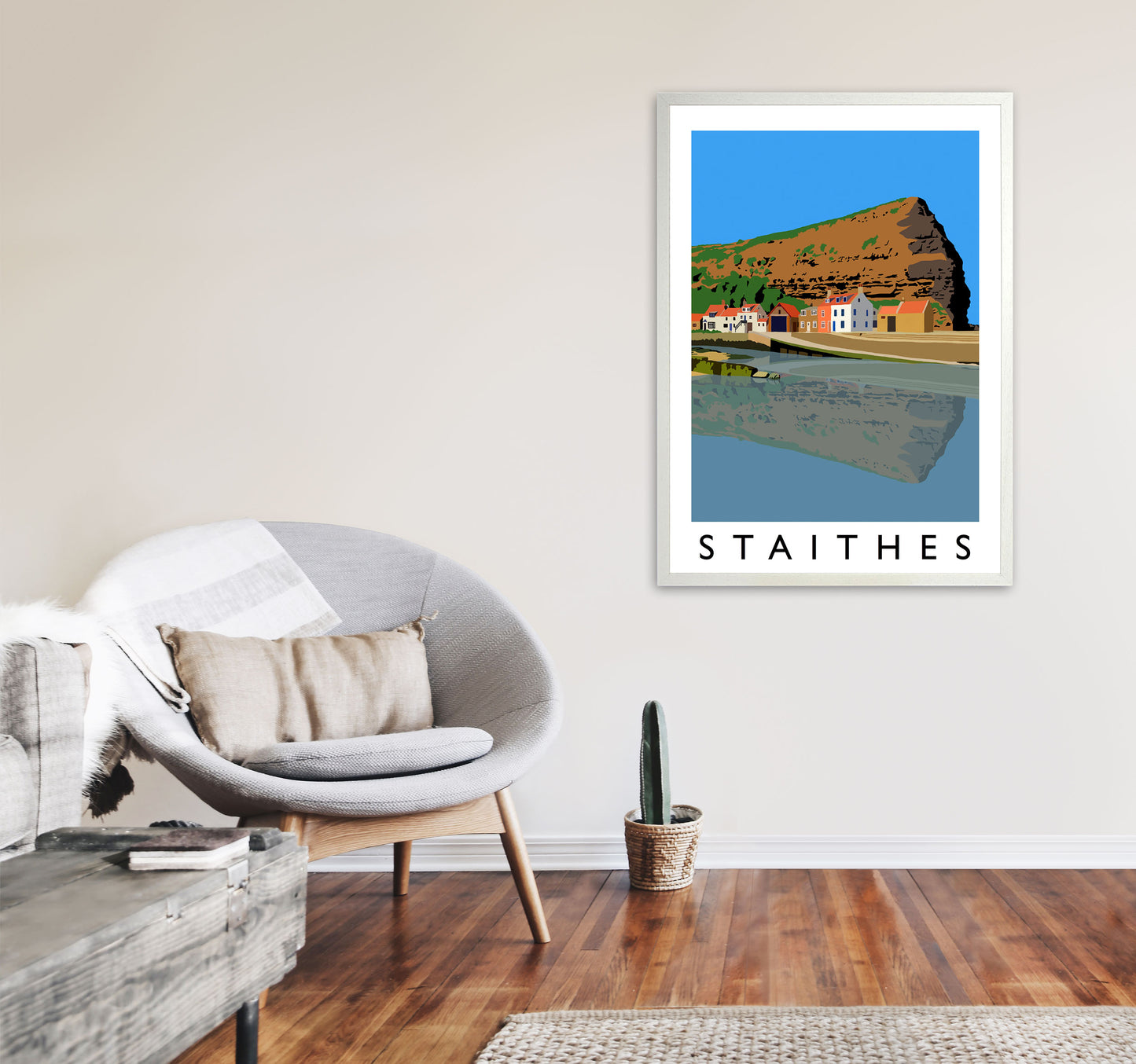 Staithes Art Print by Richard O'Neill A1 Oak Frame