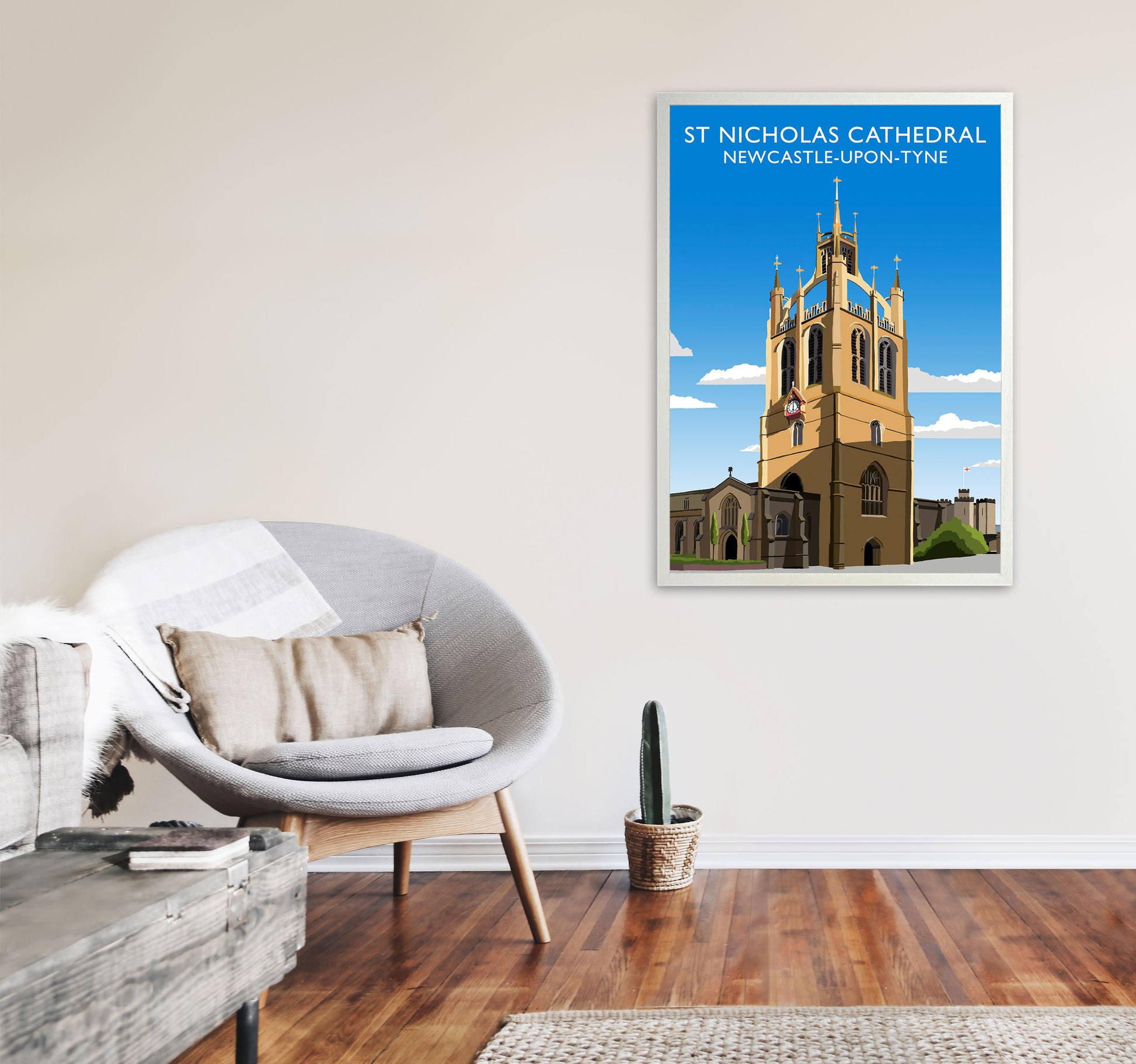 St Nicholas Cathedral Newcastle-Upon-Tyne, Art Print by Richard O'Neill A1 Oak Frame