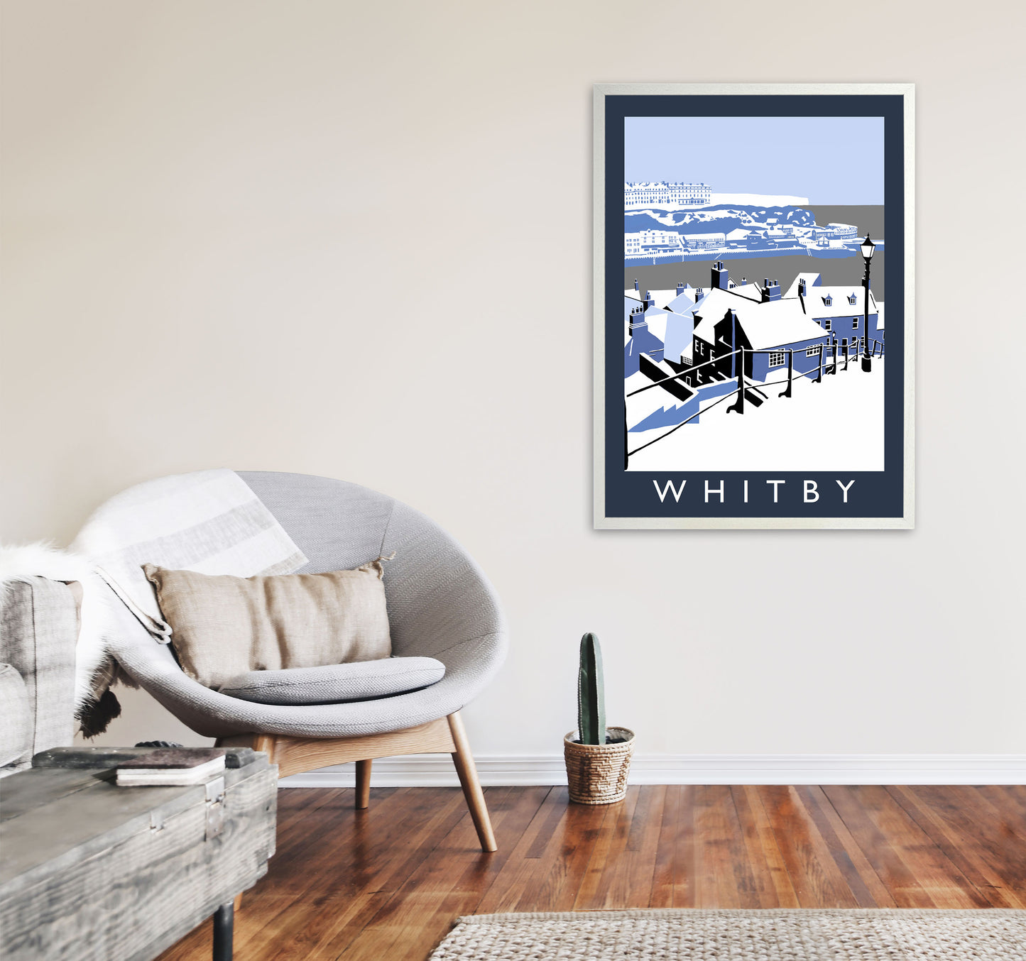 Whitby In Snow Framed Digital Art Print by Richard O'Neill A1 Oak Frame