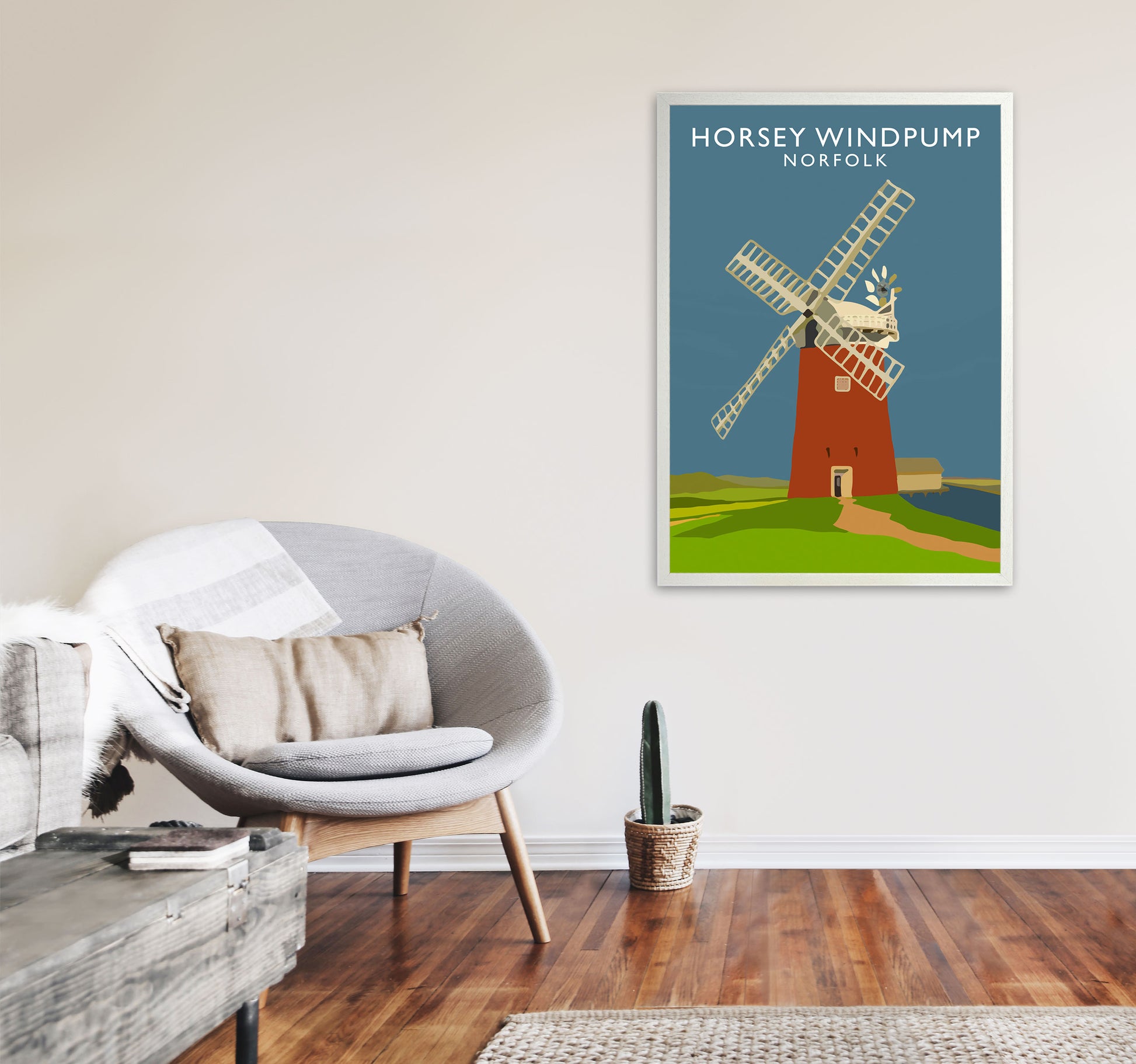 Horsey Windpump Norfolk Art Print by Richard O'Neill A1 Oak Frame