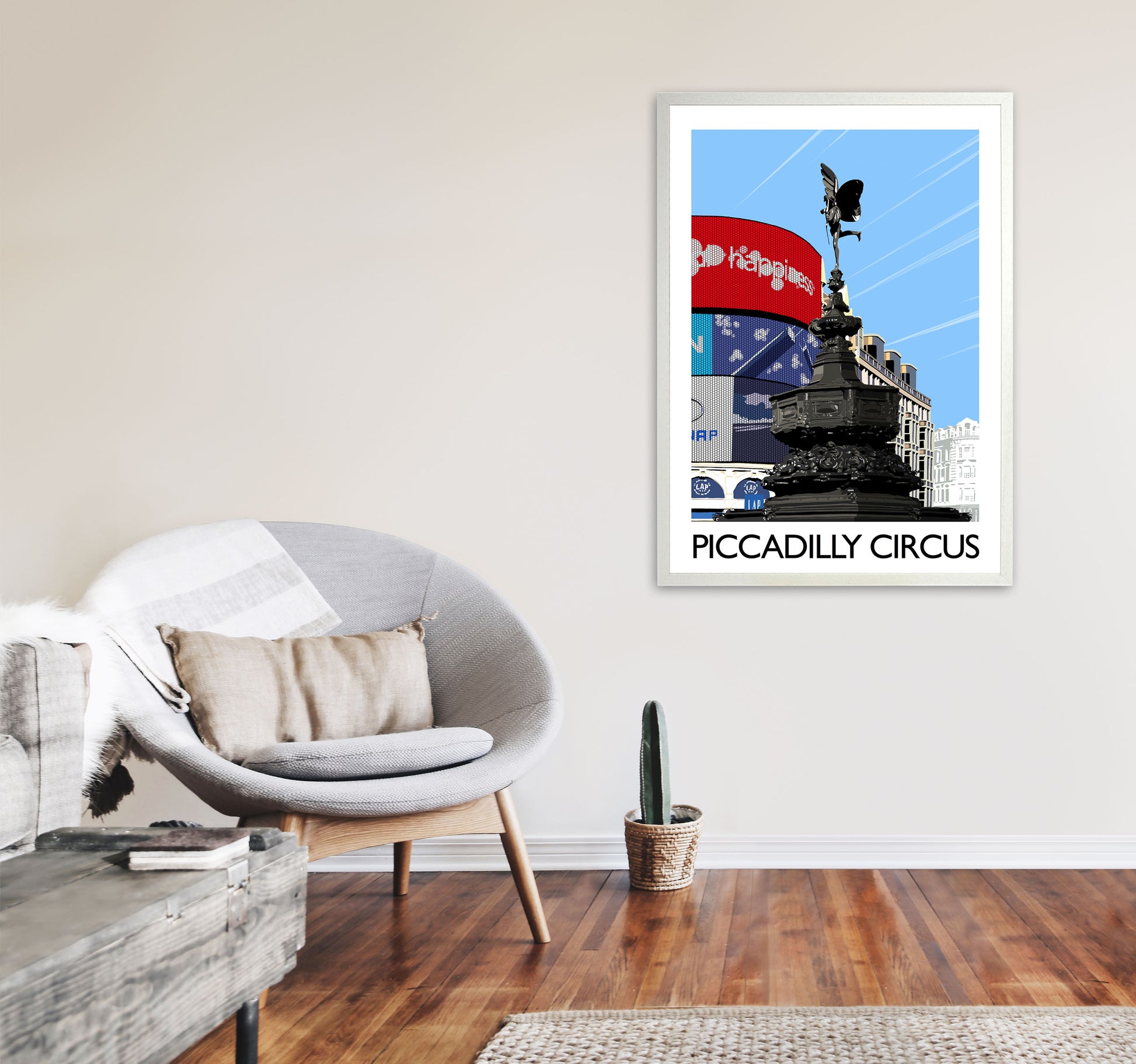 Piccadilly Circus London Portrait Art Print by Richard O'Neill A1 Oak Frame