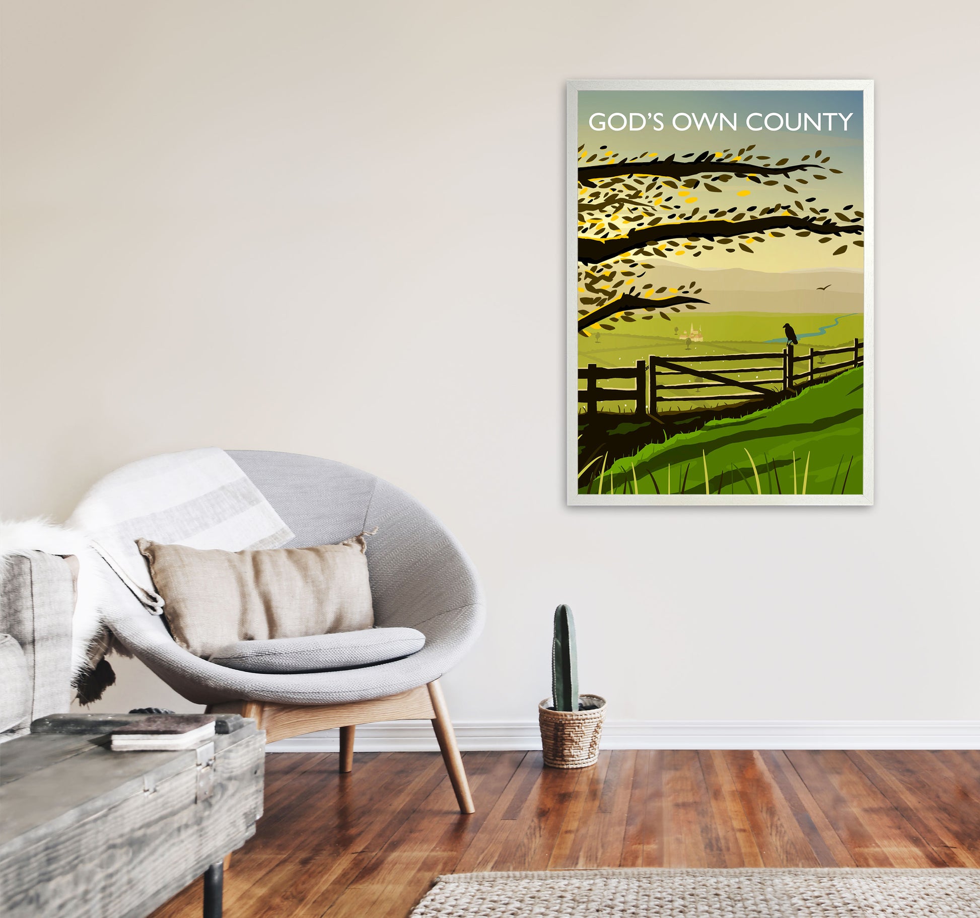 God's Own County Art Print by Richard O'Neill A1 Oak Frame