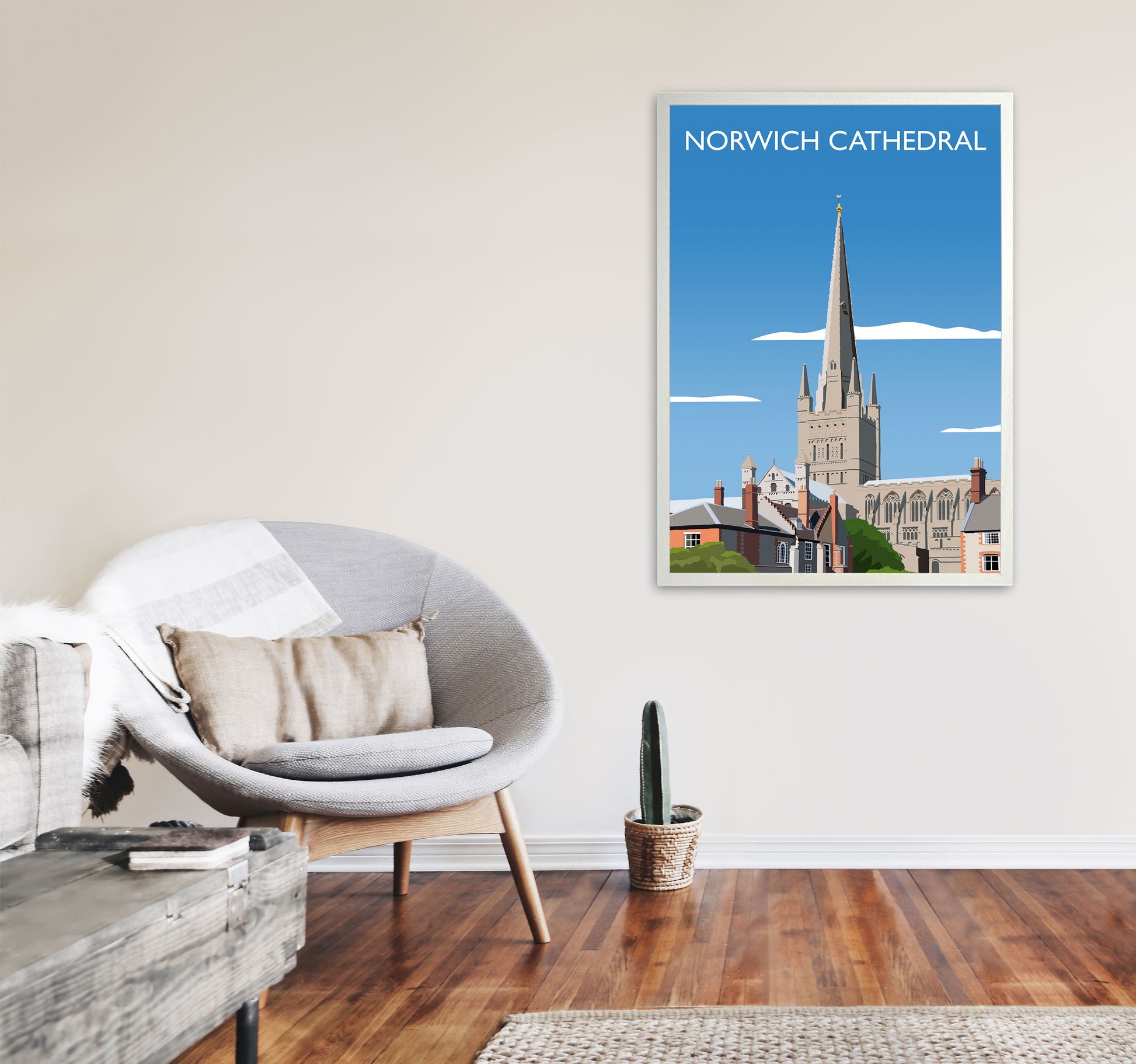 Norwich Cathedral Portrait  Art Print by Richard O'Neill A1 Oak Frame