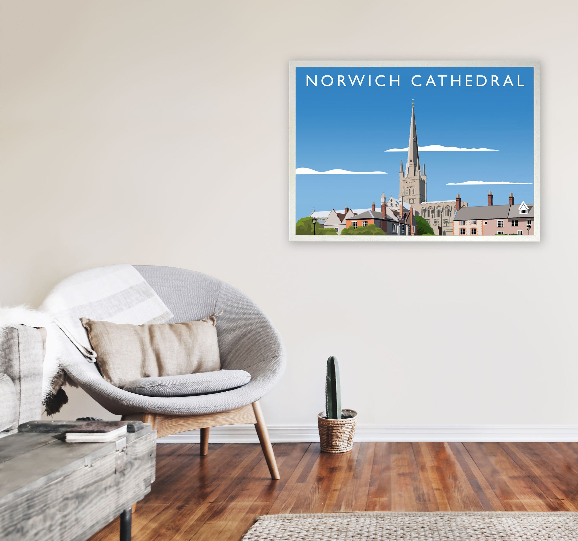 Norwich Cathedral Art Print by Richard O'Neill A1 Oak Frame