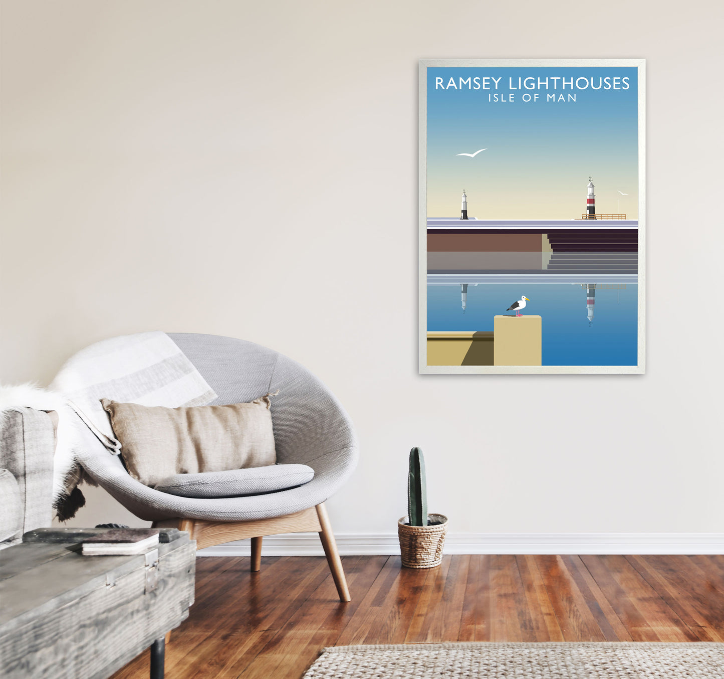 Ramsey Lighthouses (Portrait) by Richard O'Neill A1 Oak Frame