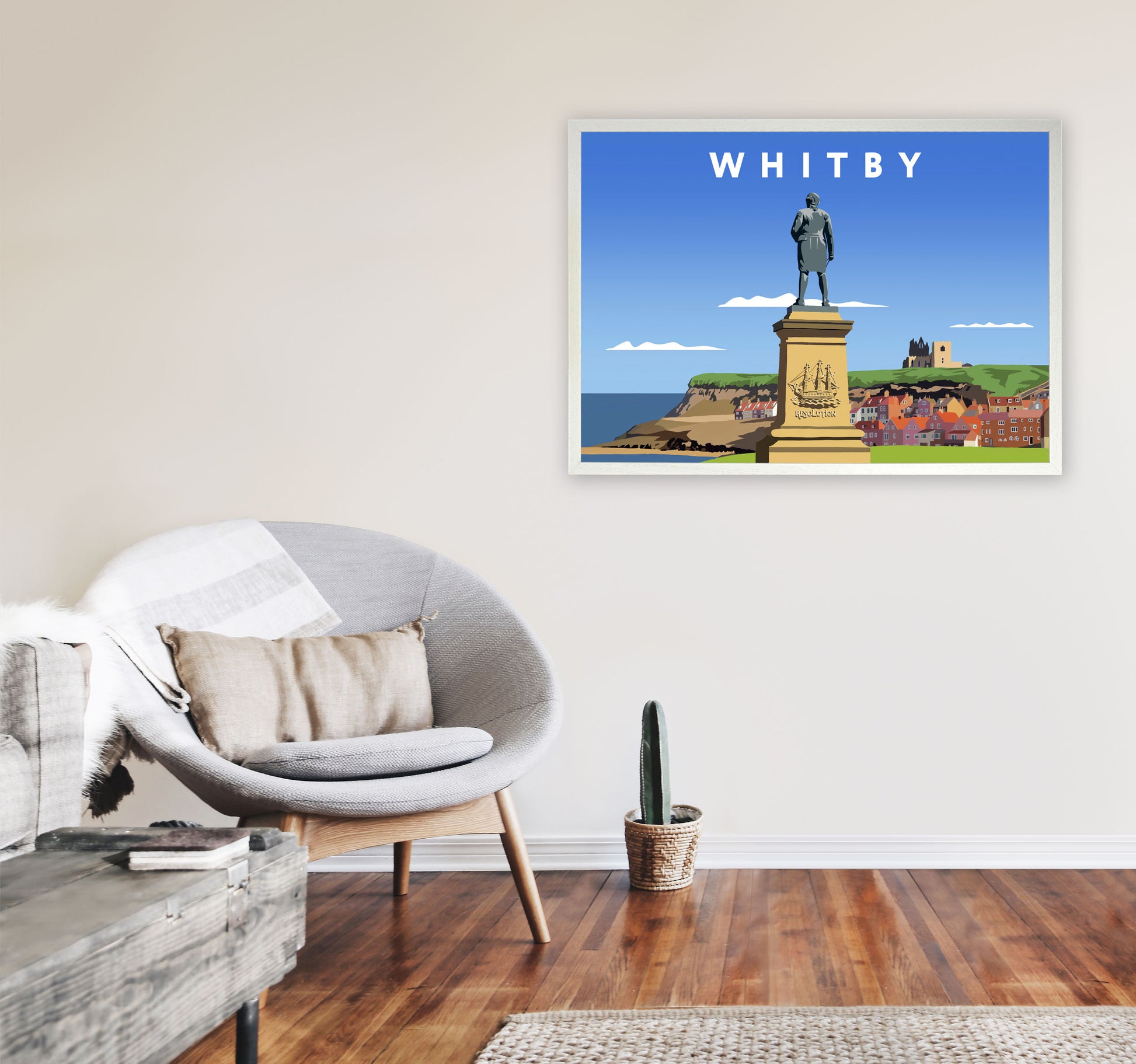 Whitby (Landscape) by Richard O'Neill Yorkshire Art Print, Vintage Travel Poster A1 Oak Frame