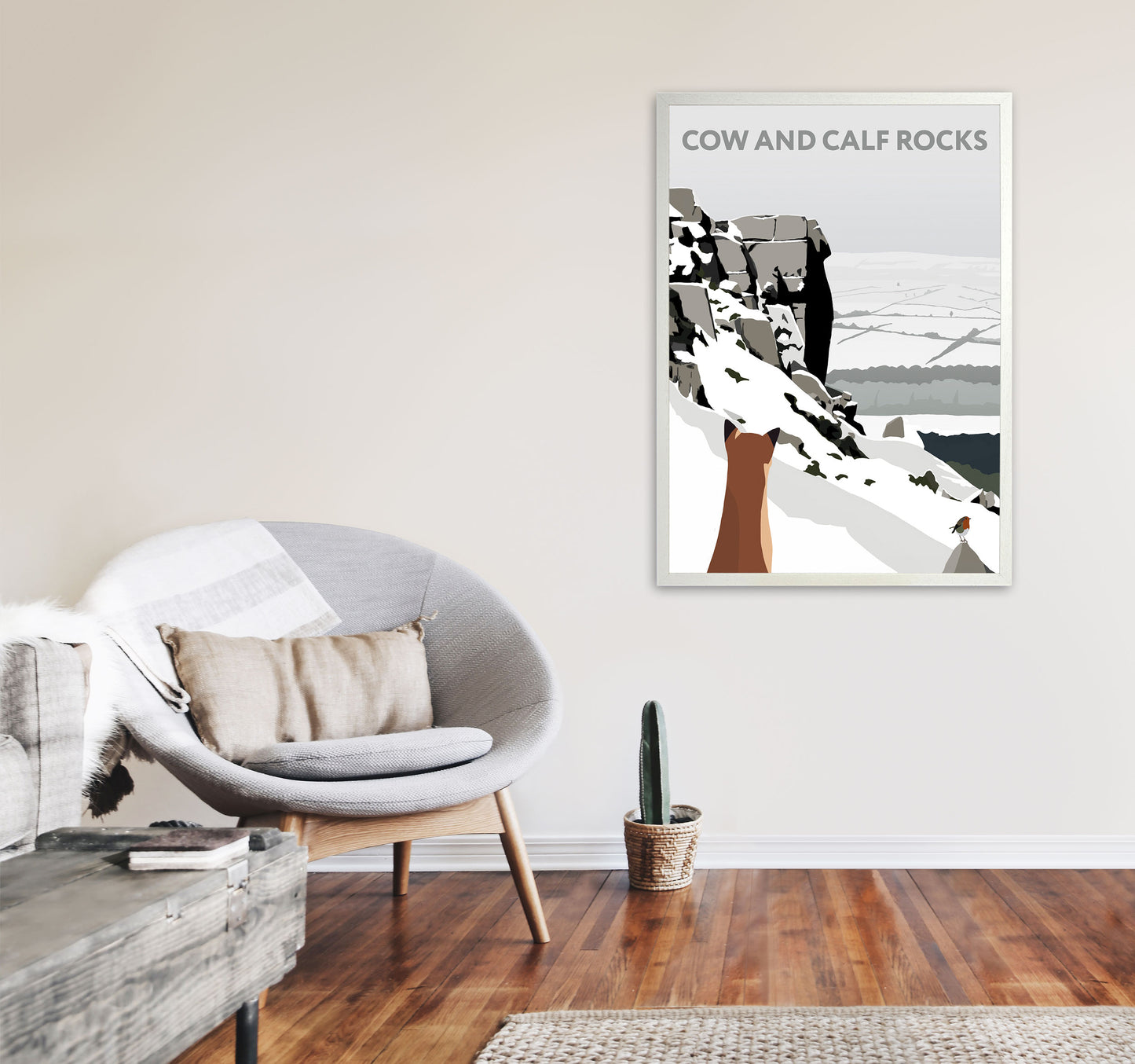 Cow And Calf Rocks In Snow Portrait by Richard O'Neill A1 Oak Frame