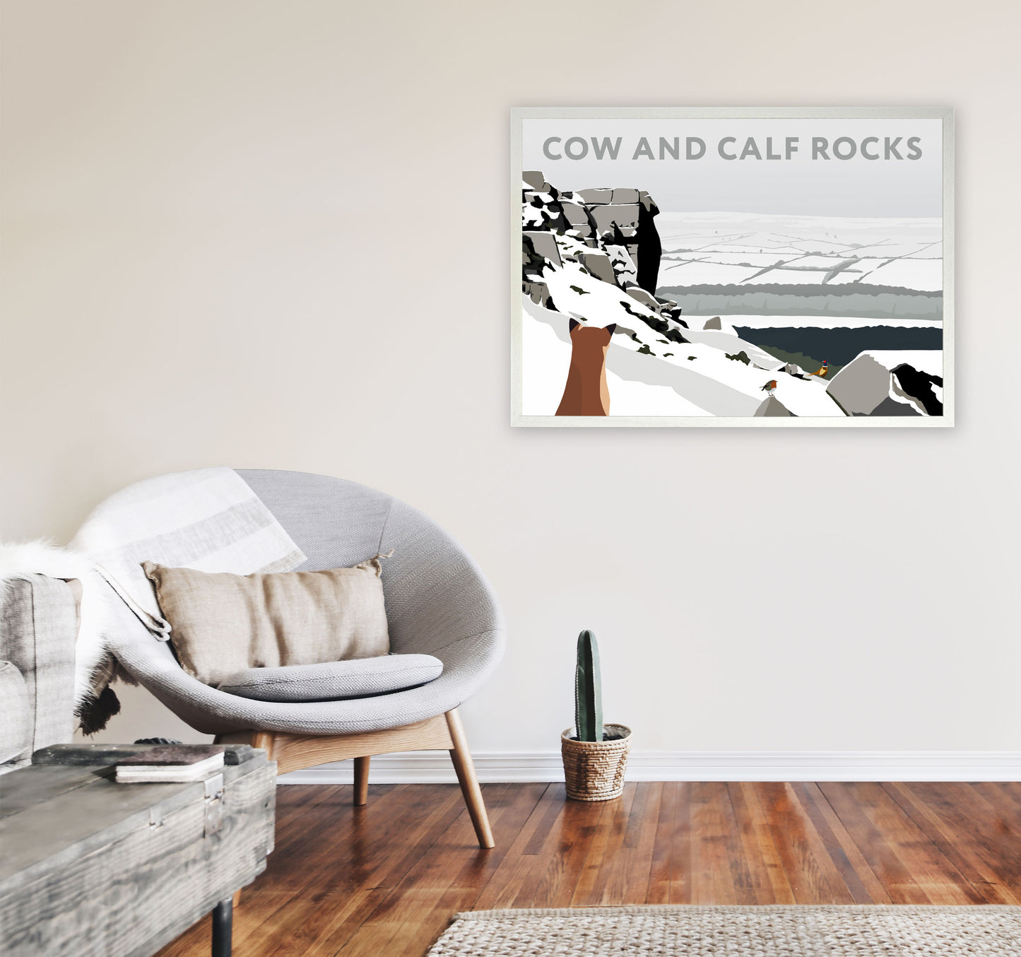 Cow And Calf Rocks In Snow by Richard O'Neill A1 Oak Frame