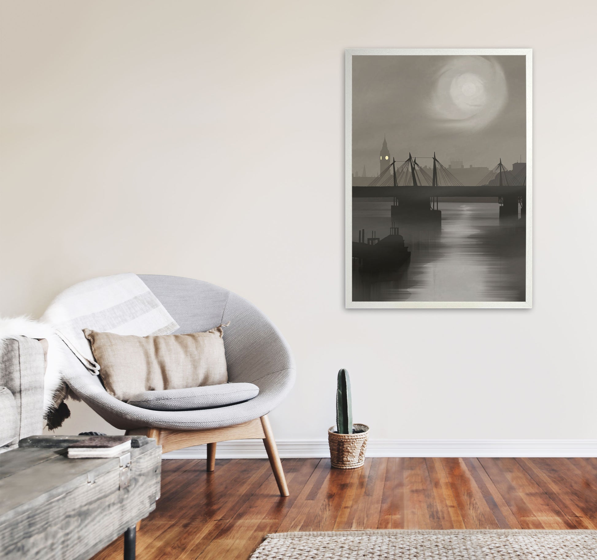 London In Fog Portrait by Richard O'Neill A1 Oak Frame