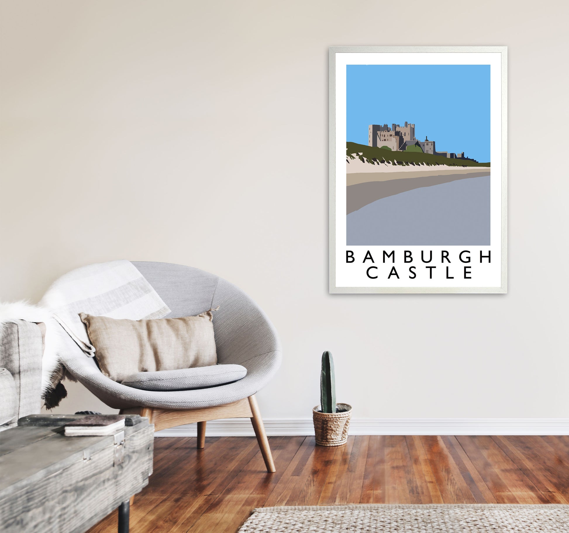 Bamburgh Castle Portrait by Richard O'Neill A1 Oak Frame