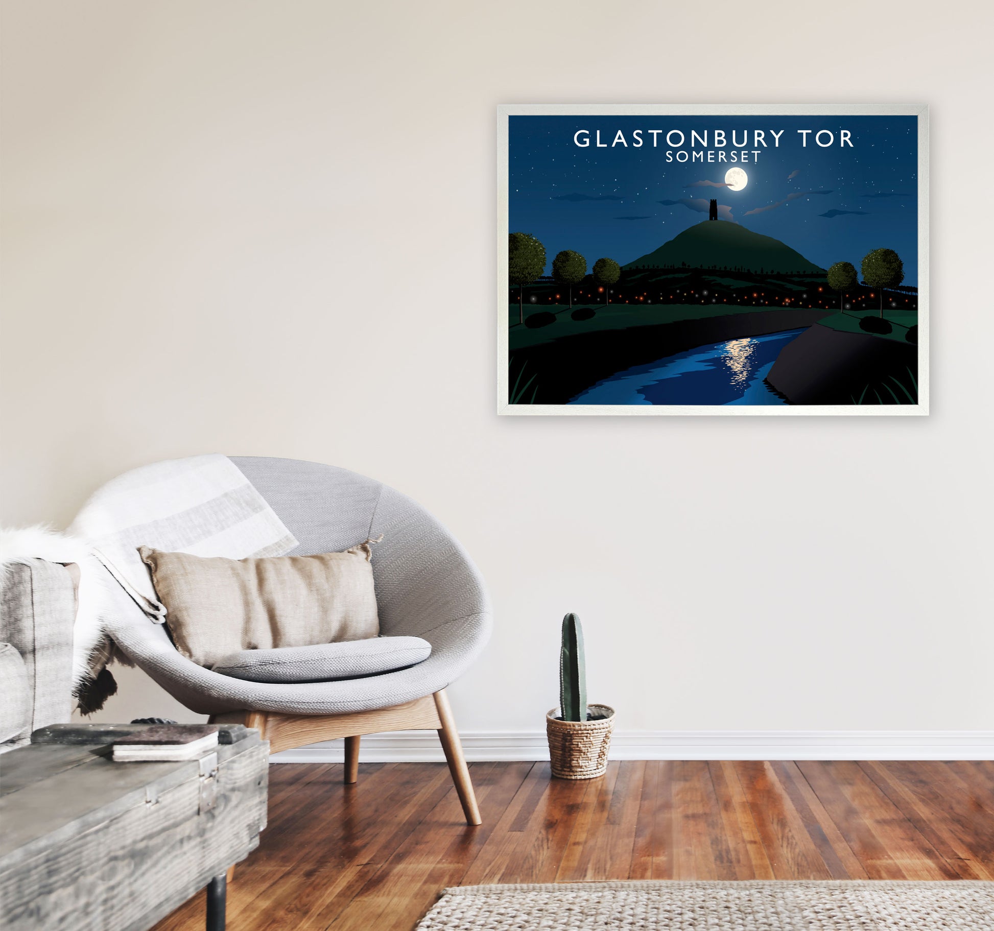 Glastonbury Tor Night by Richard O'Neill A1 Oak Frame