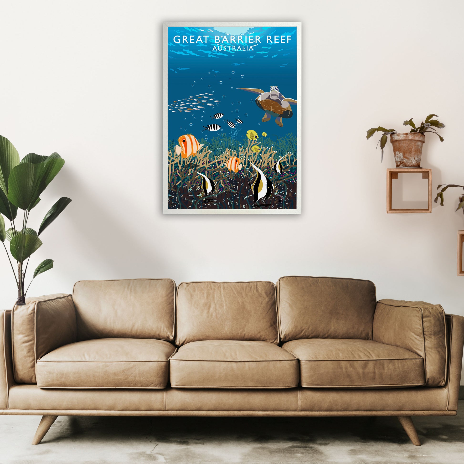 Great Barrier Reef Australia Art Print by Richard O'Neill A1 Oak Frame