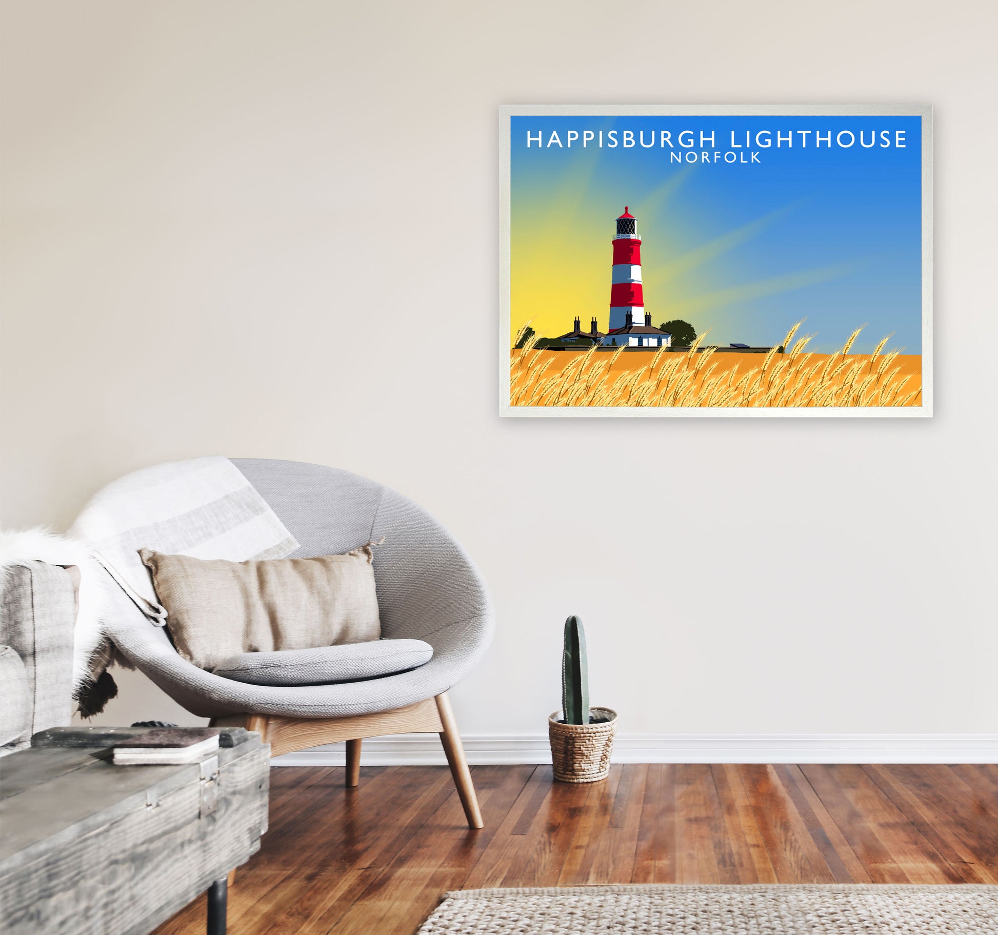 Hapisburgh Lighthouse Norfolk Art Print by Richard O'Neill, Framed Wall Art A1 Oak Frame