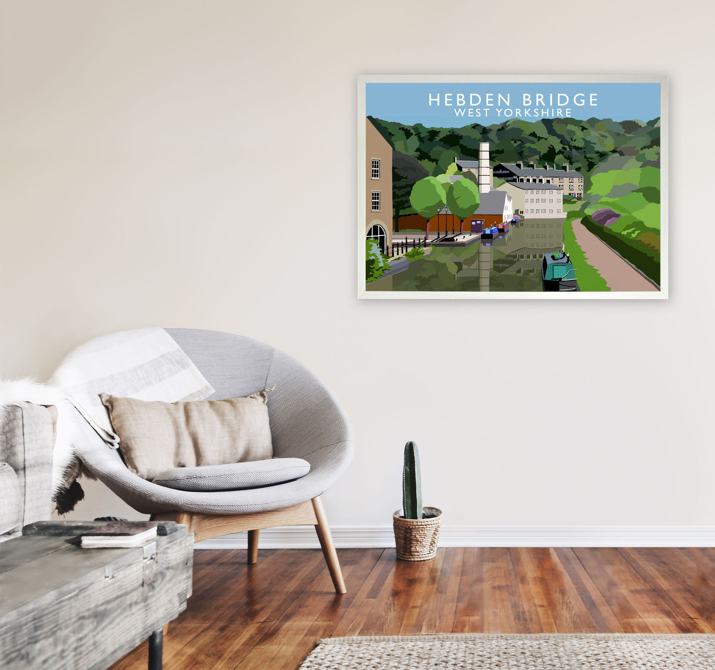 Hebden Bridge West Yorkshire Travel Art Print by Richard O'Neill A1 Oak Frame