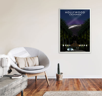 Hollywood Night California Travel Art Print by Richard O'Neill, Framed Wall Art A1 Oak Frame