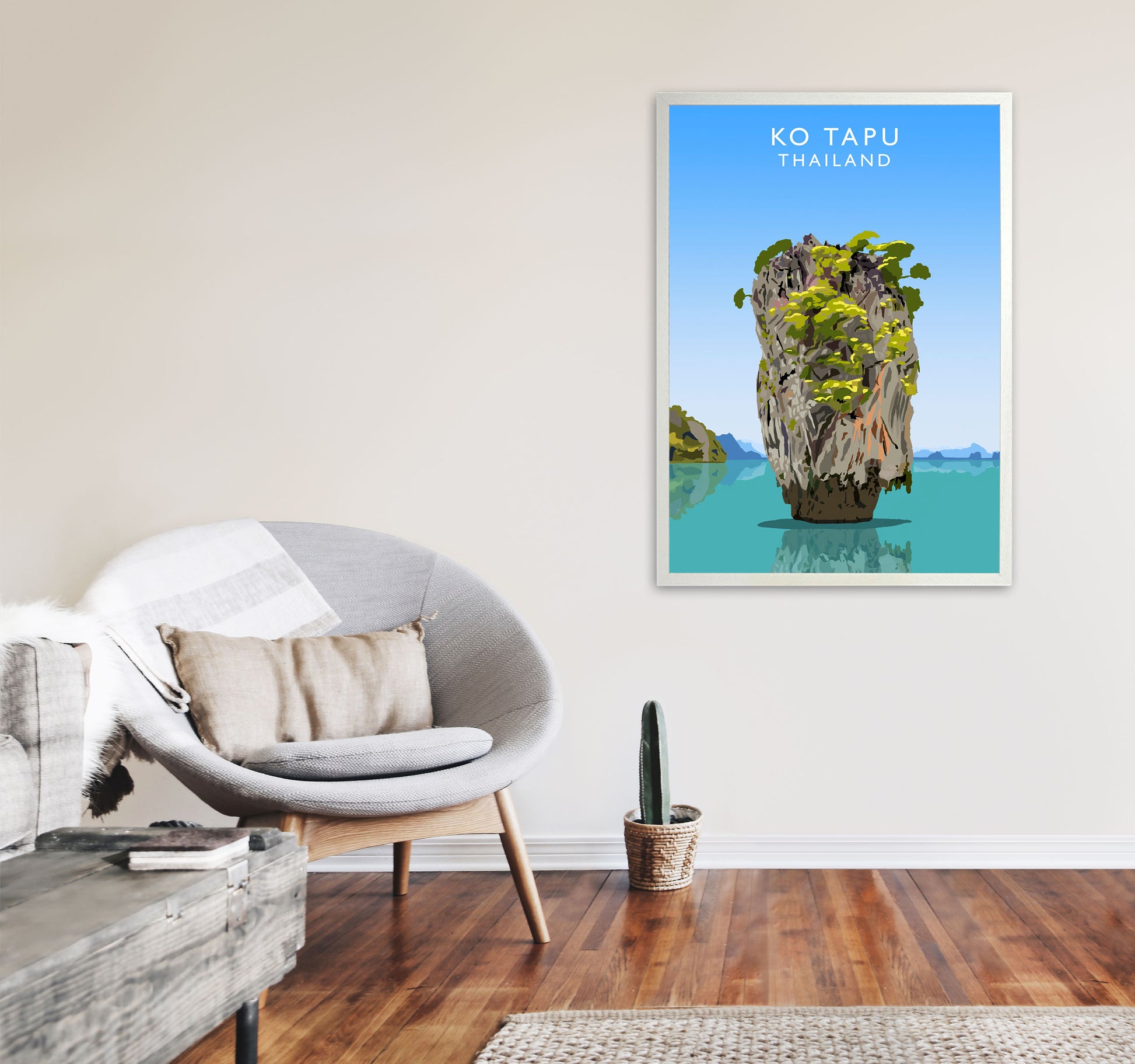 Ko Tapu Thailand  Portrait Travel Art Print by Richard O'Neill, Framed Wall Art A1 Oak Frame