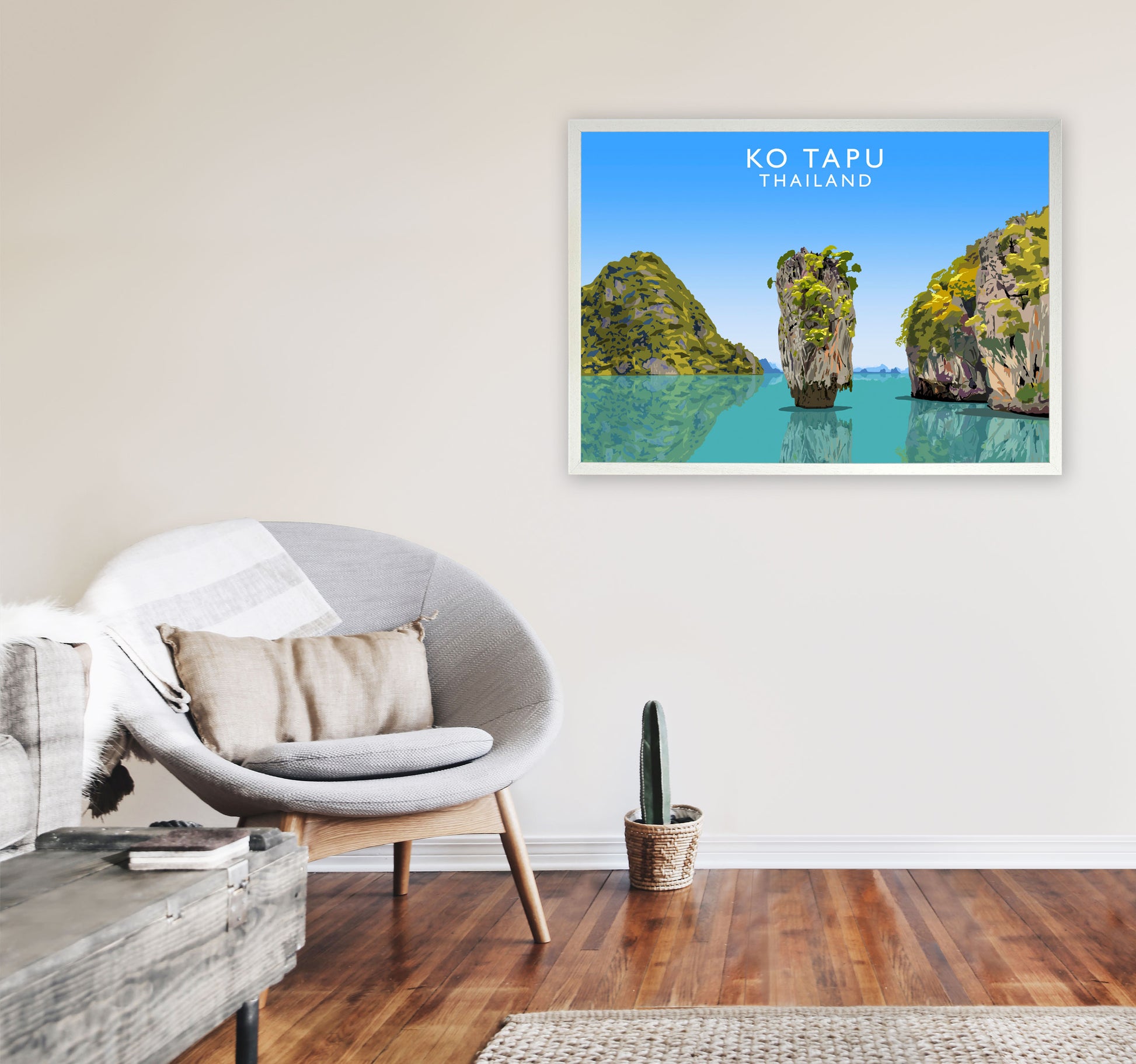 Ko Tapu Thailand Travel Art Print by Richard O'Neill, Framed Wall Art A1 Oak Frame