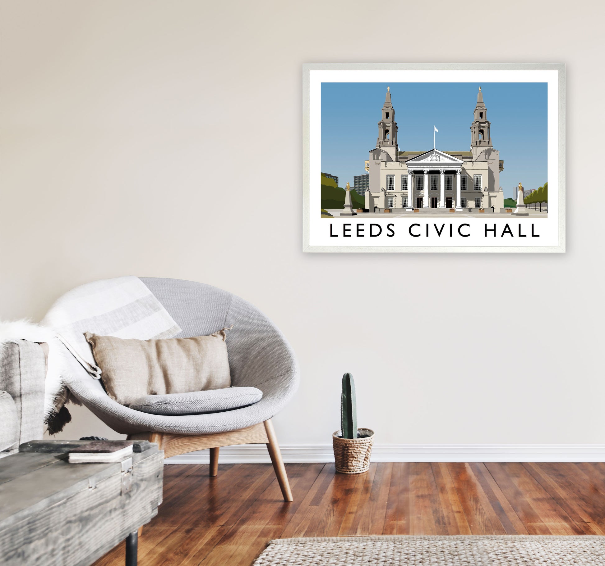 Leeds Civic Hall Digital Art Print by Richard O'Neill, Framed Wall Art A1 Oak Frame