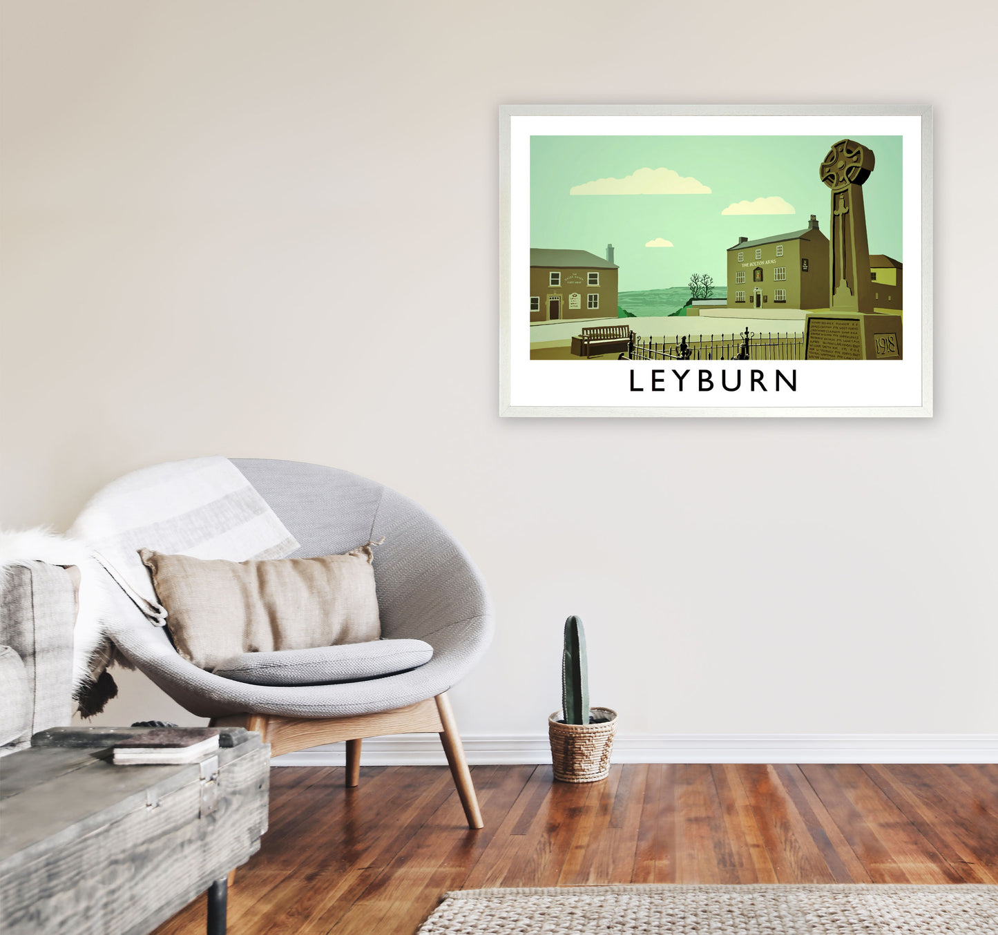 Leyburn Travel Art Print by Richard O'Neill, Framed Wall Art A1 Oak Frame