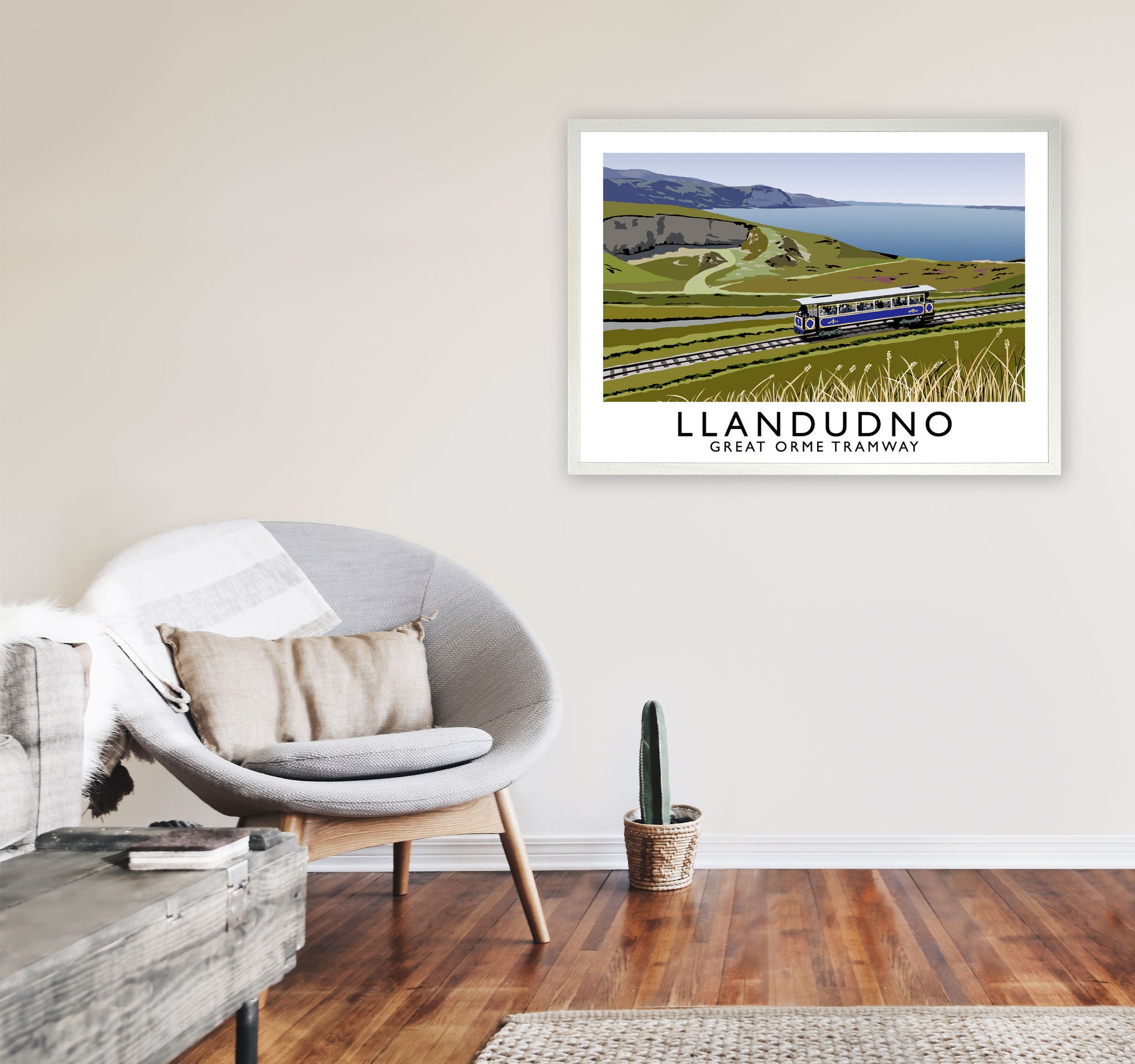 Llandudno Great Orme Tramway Digital Art Print by Richard O'Neill A1 Oak Frame