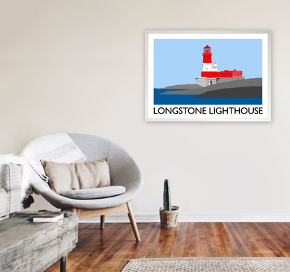 Longstone Lighthouse Travel Art Print by Richard O'Neill, Framed Wall Art A1 Oak Frame