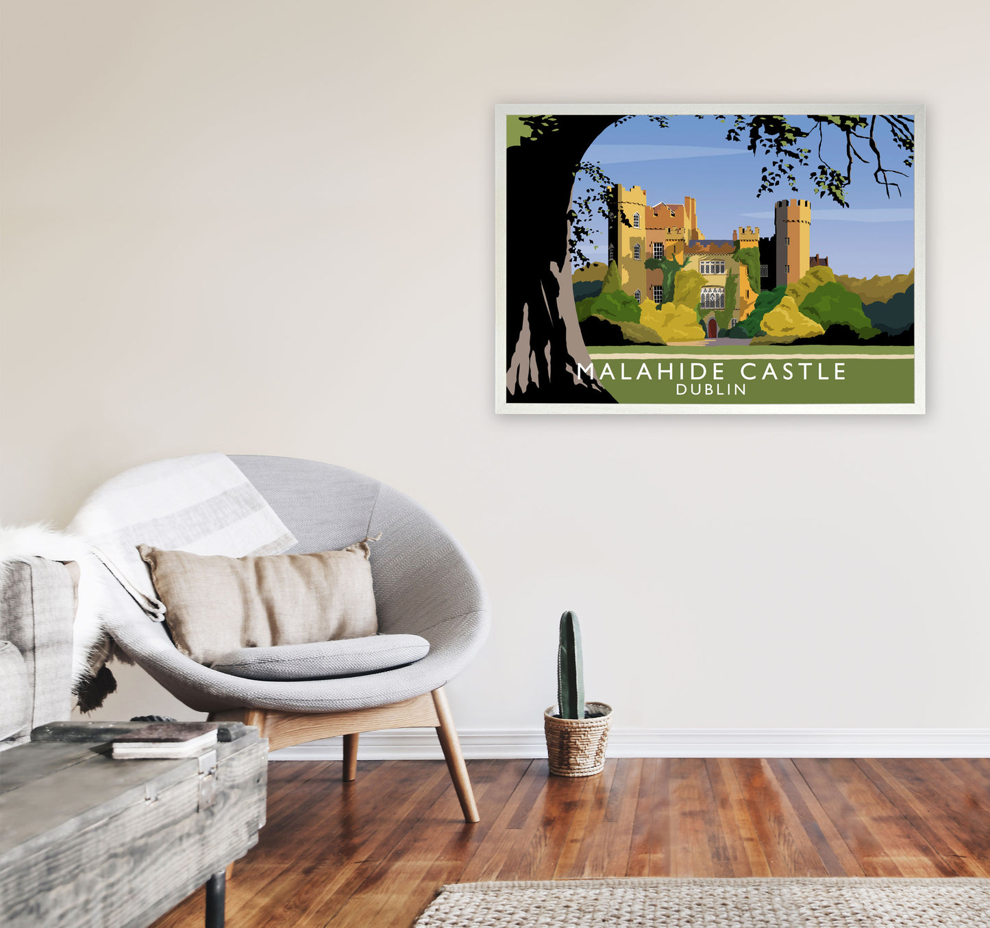 Malahide Castle Dublin Travel Art Print by Richard O'Neill, Framed Wall Art A1 Oak Frame