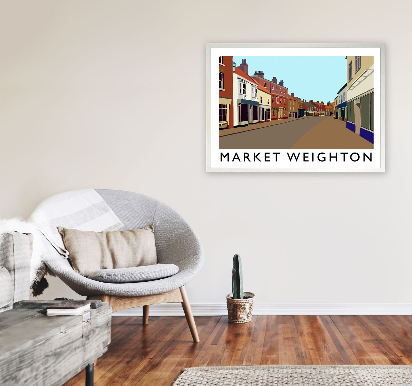 Market Weighton Travel Art Print by Richard O'Neill, Framed Wall Art A1 Oak Frame