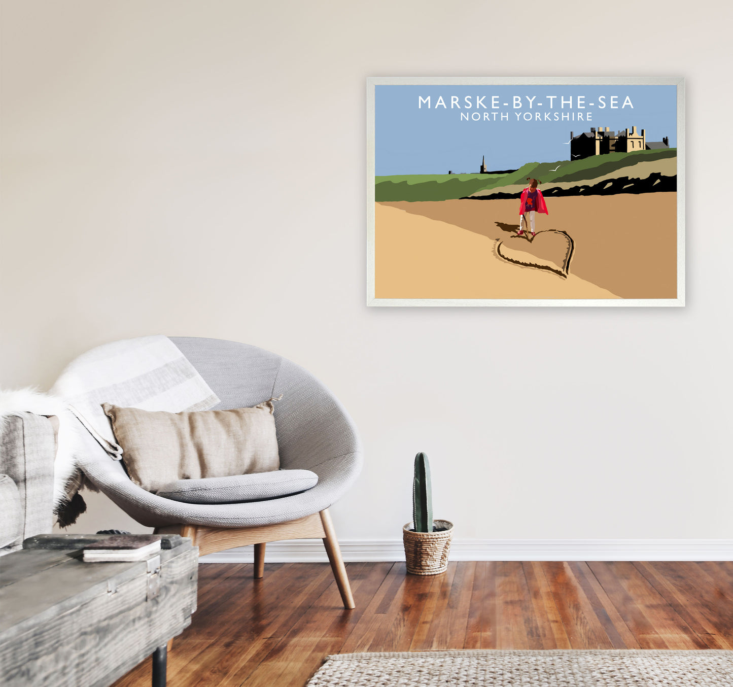 Marske-By-The-Sea North Yorkshire Travel Art Print by Richard O'Neill A1 Oak Frame