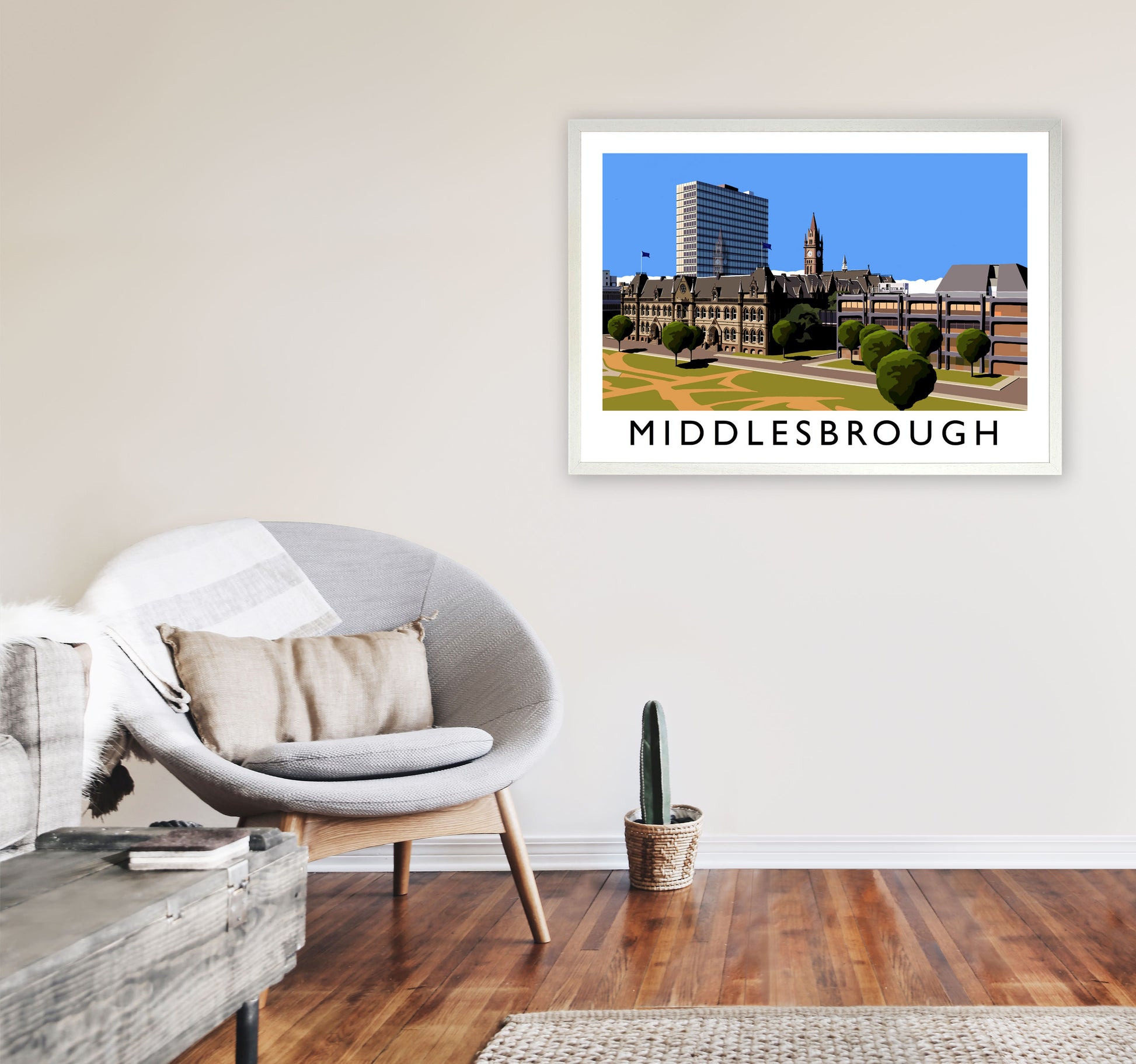 Middlesbrough Travel Art Print by Richard O'Neill, Framed Wall Art A1 Oak Frame