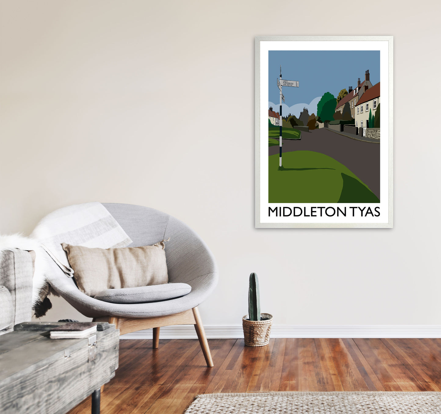 Middleton Tyas Portrait Travel Art Print by Richard O'Neill, Framed Wall Art A1 Oak Frame