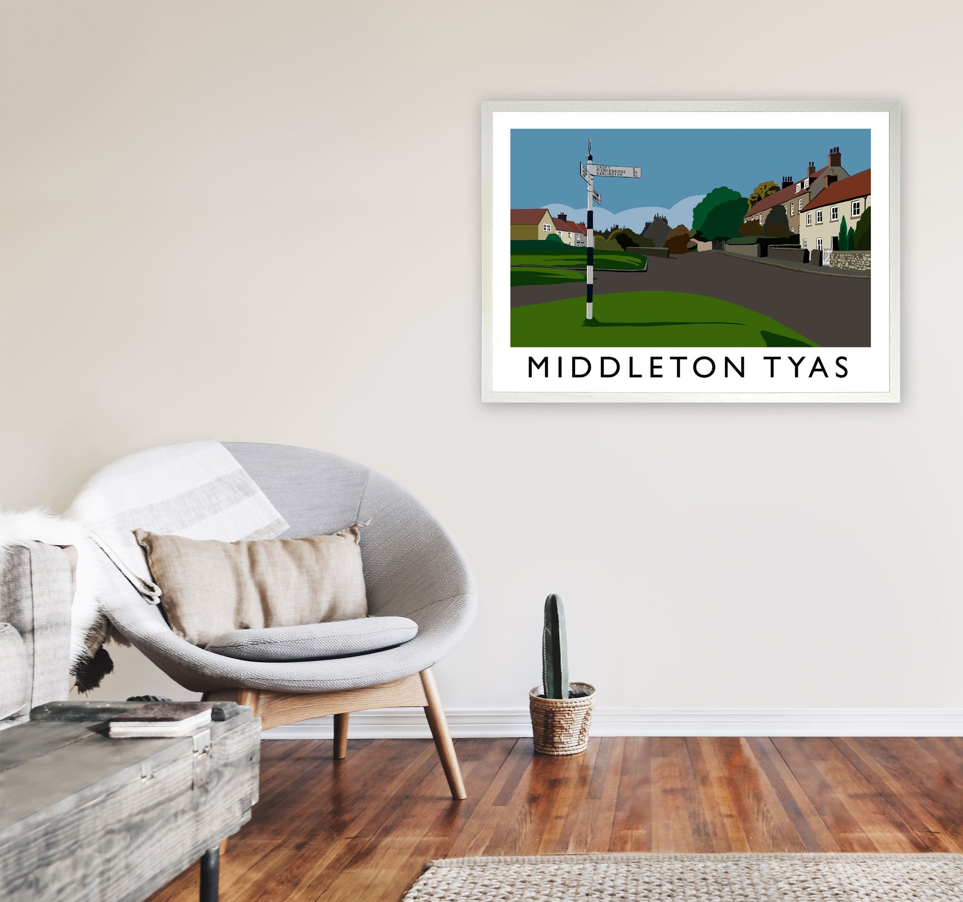 Middleton Tyas Travel Art Print by Richard O'Neill, Framed Wall Art A1 Oak Frame