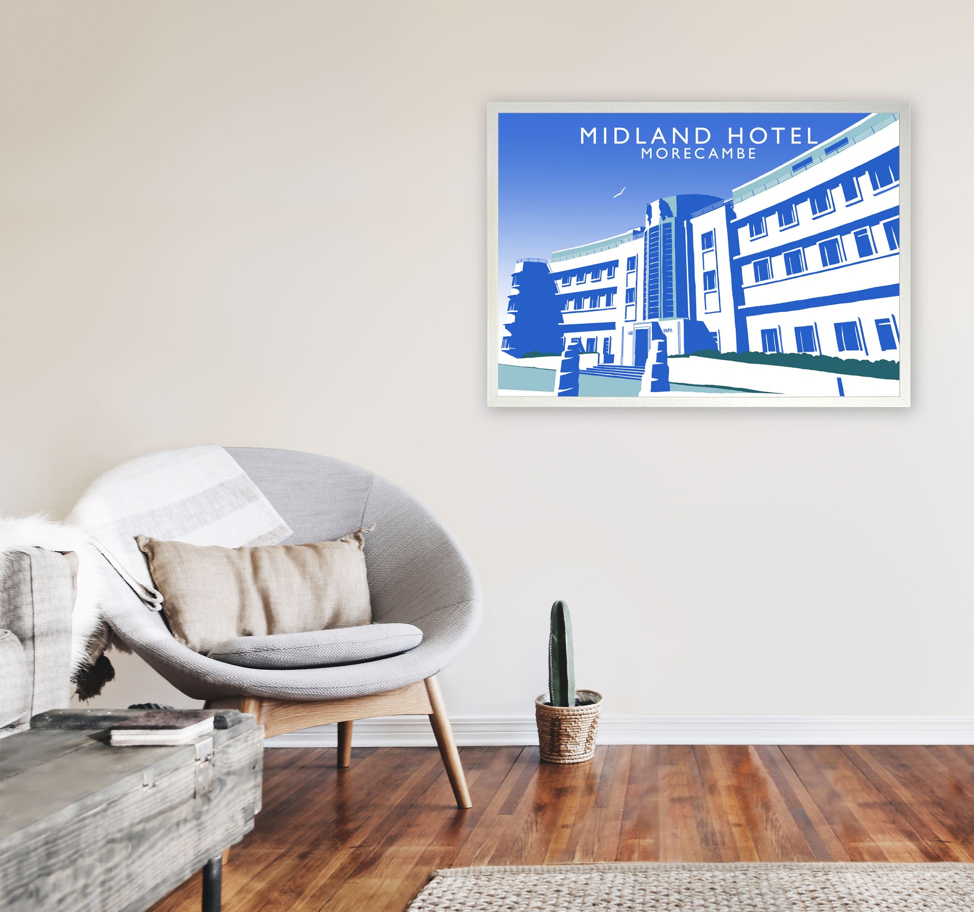 Midland Hotel Morecambe Travel Art Print by Richard O'Neill, Framed Wall Art A1 Oak Frame