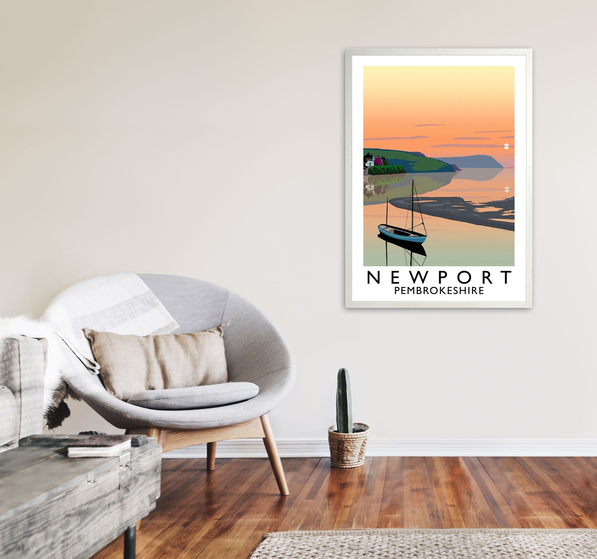 Newport Pembrokeshire Travel Art Print by Richard O'Neill, Framed Wall Art A1 Oak Frame