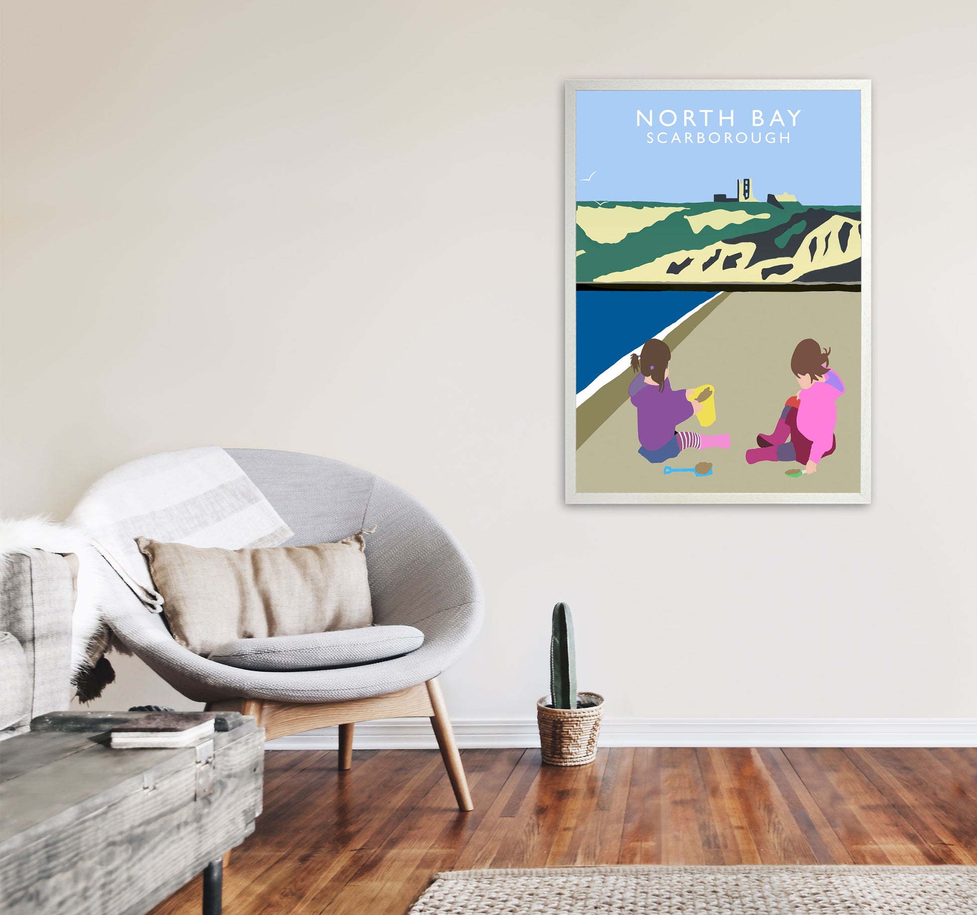 North Bay3 Portrait  Scarborough Travel Art Print by Richard O'Neill, Framed Wall Art A1 Oak Frame