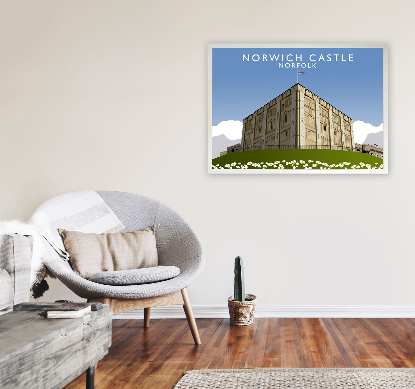 Norwich Castle Norfolk Travel Art Print by Richard O'Neill, Framed Wall Art A1 Oak Frame