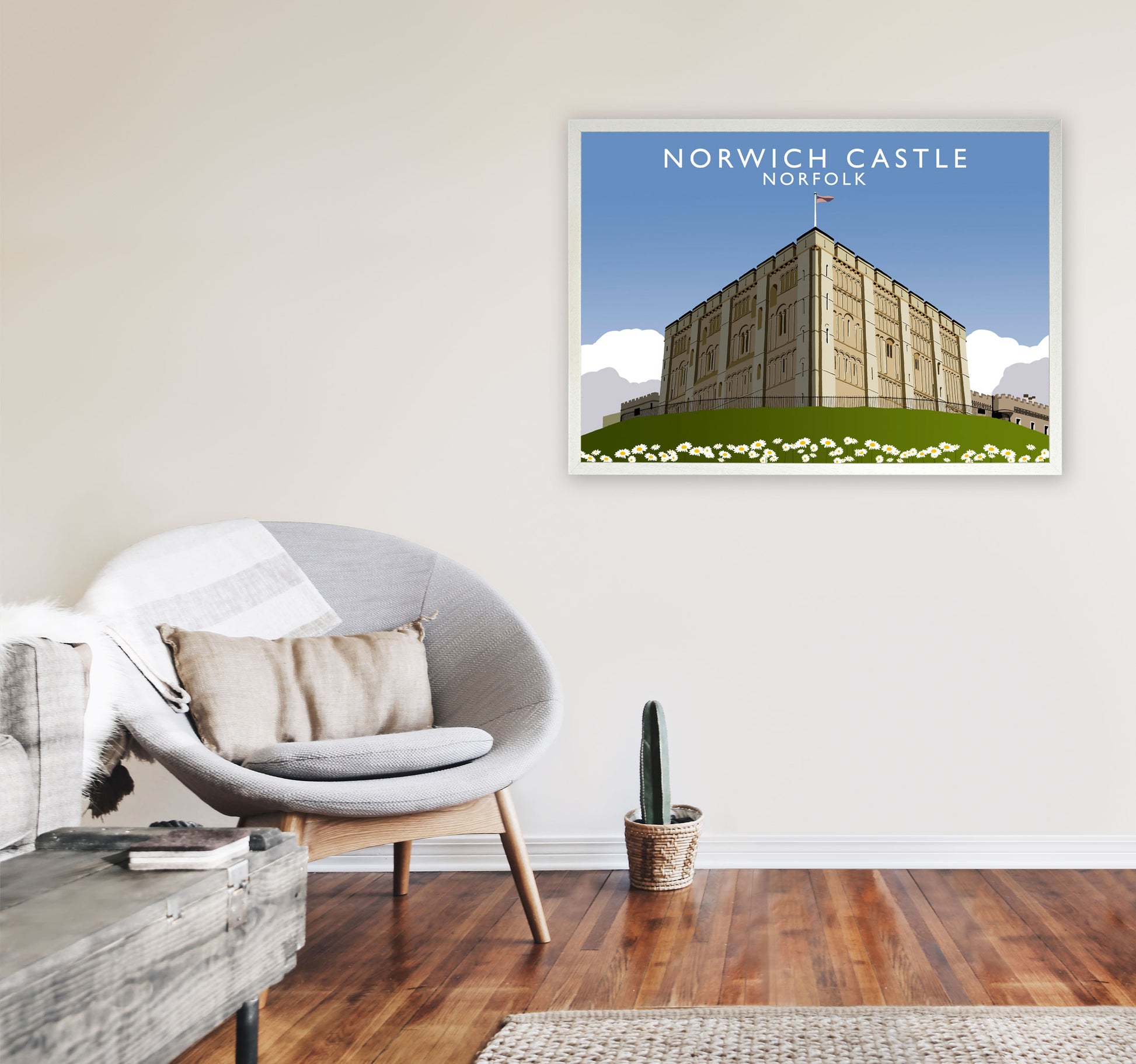 Norwich Castle Norfolk Travel Art Print by Richard O'Neill, Framed Wall Art A1 Oak Frame