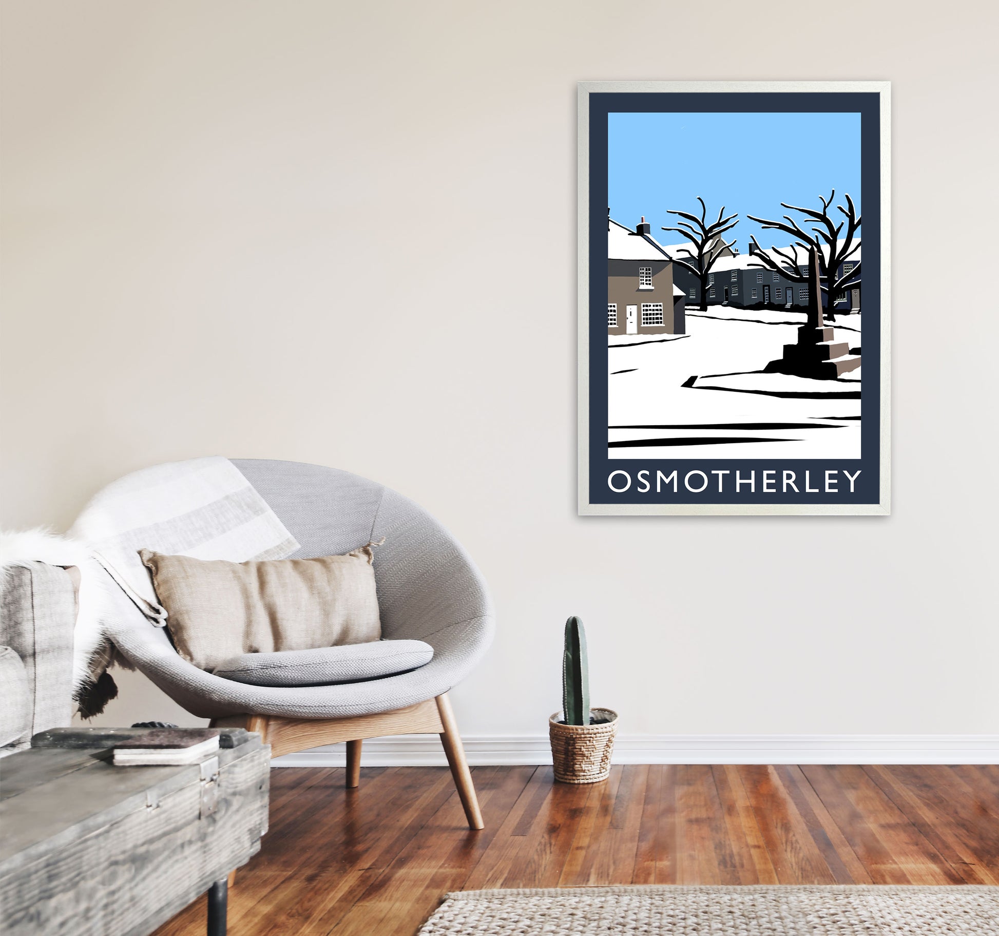 Osmotherley In Snow PortraitTravel Art Print by Richard O'Neill, Framed Wall Art A1 Oak Frame