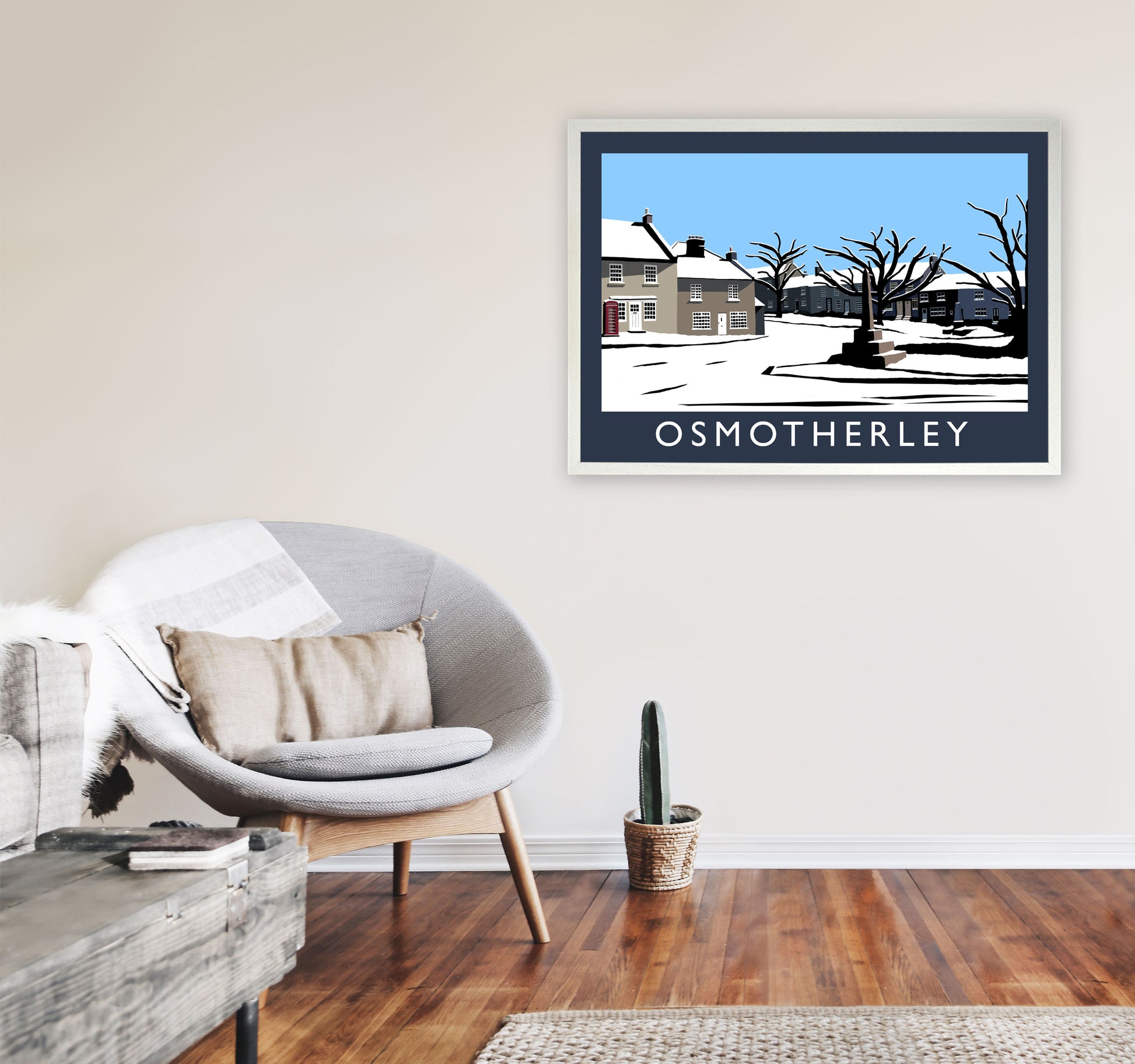 Osmotherley In Snow Travel Art Print by Richard O'Neill, Framed Wall Art A1 Oak Frame