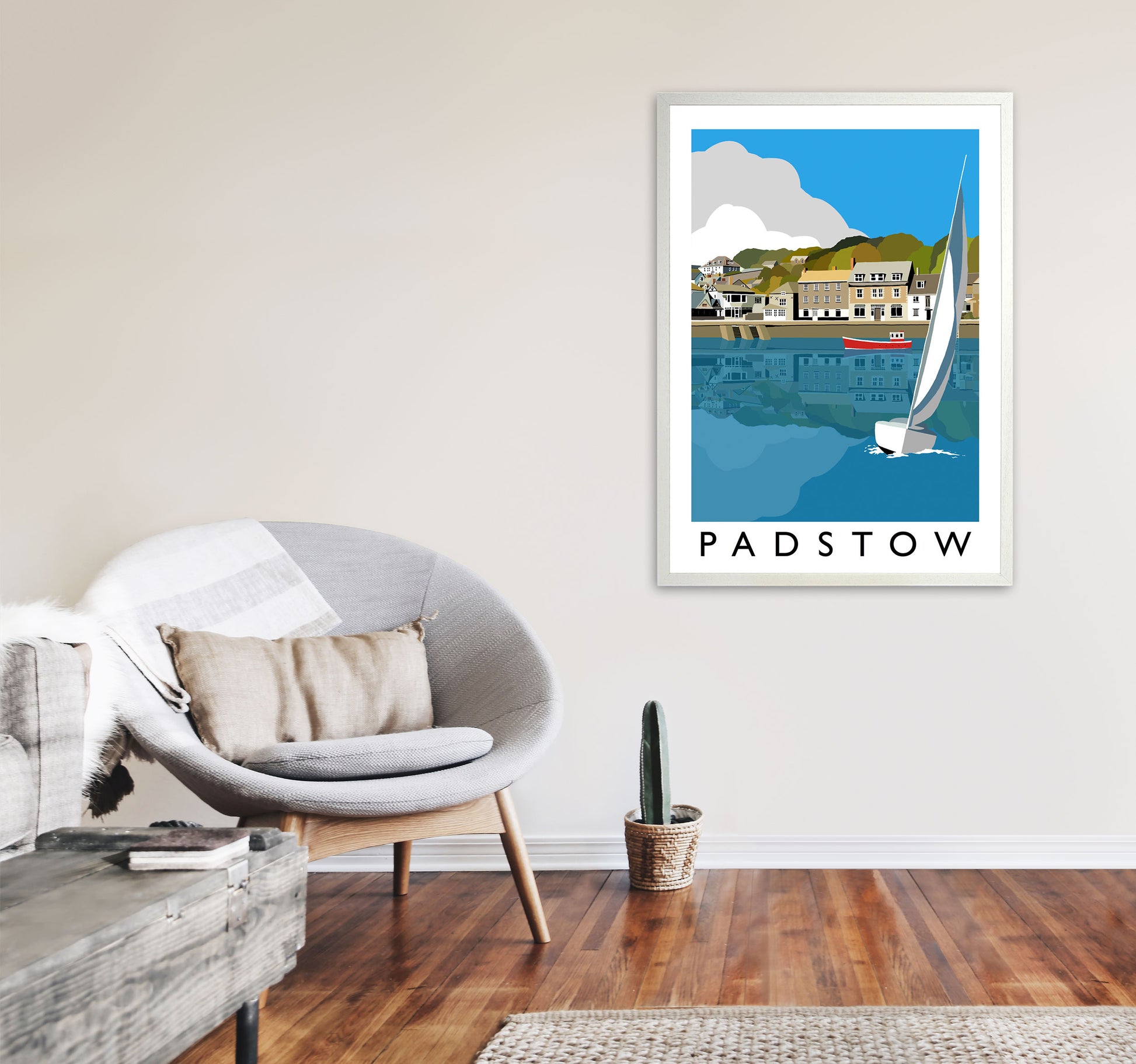 Padstow Framed Digital Art Print by Richard O'Neill, Framed Wall Art A1 Oak Frame