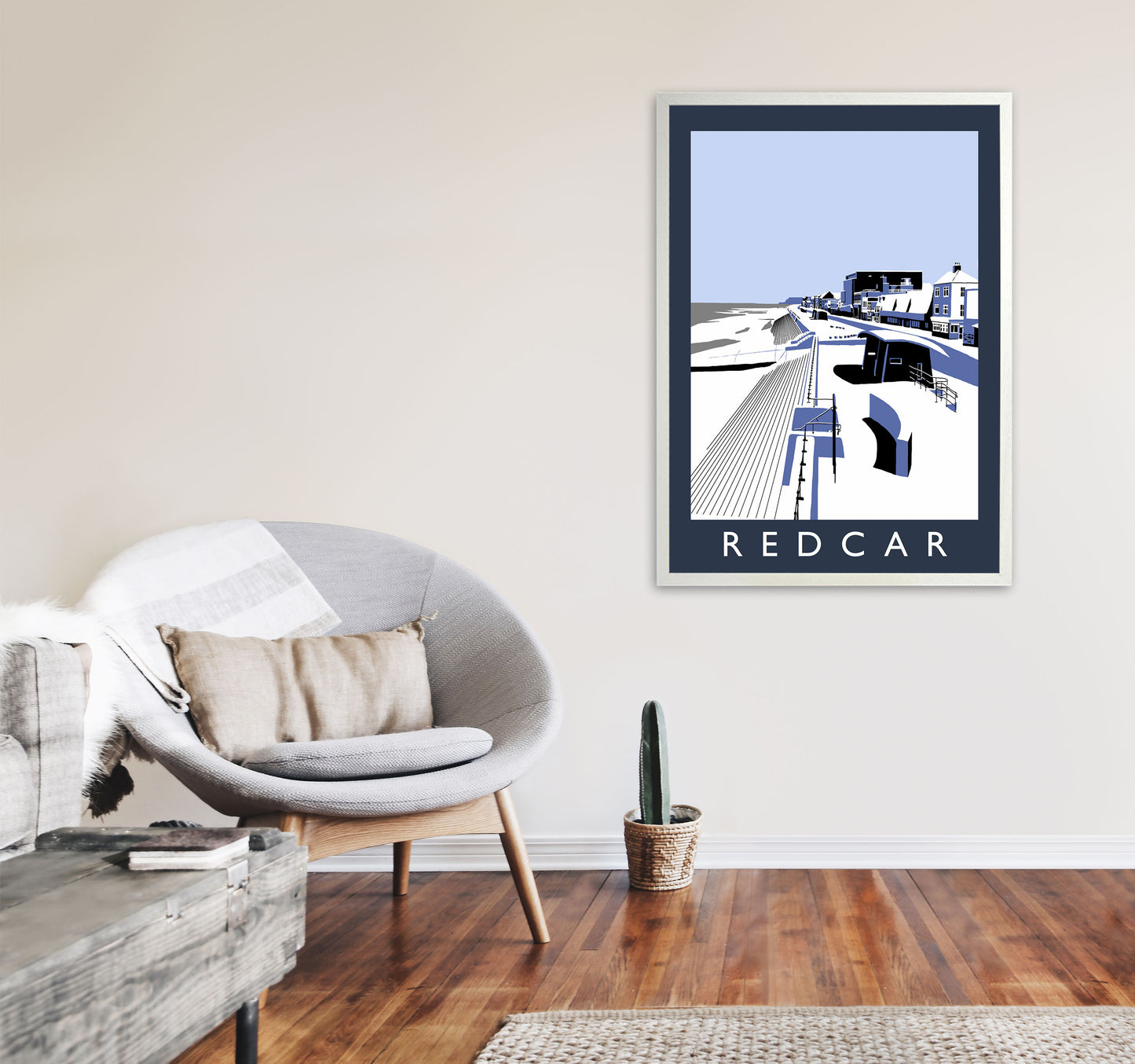 Redcar Travel Art Print by Richard O'Neill, Framed Wall Art A1 Oak Frame